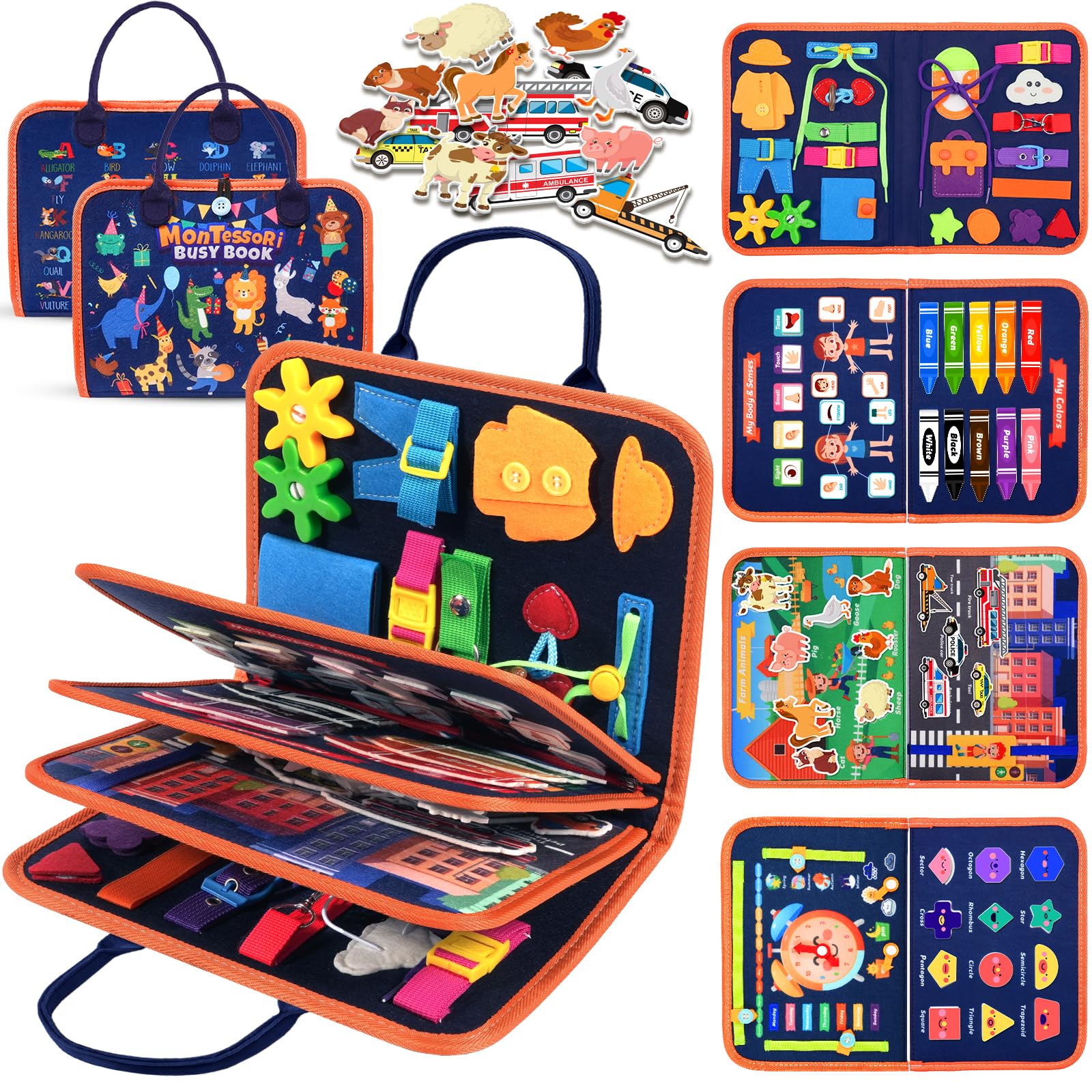 ZOOI Toddler Toys Busy Board - Montessori Toys for 1-5 Year Old Boy Girl Birthday Gifts for Kids, Sensory Toys Baby Essentials, Busy Book for Toddlers 1-5 Year Old, Airplane Activities Toys Gifts