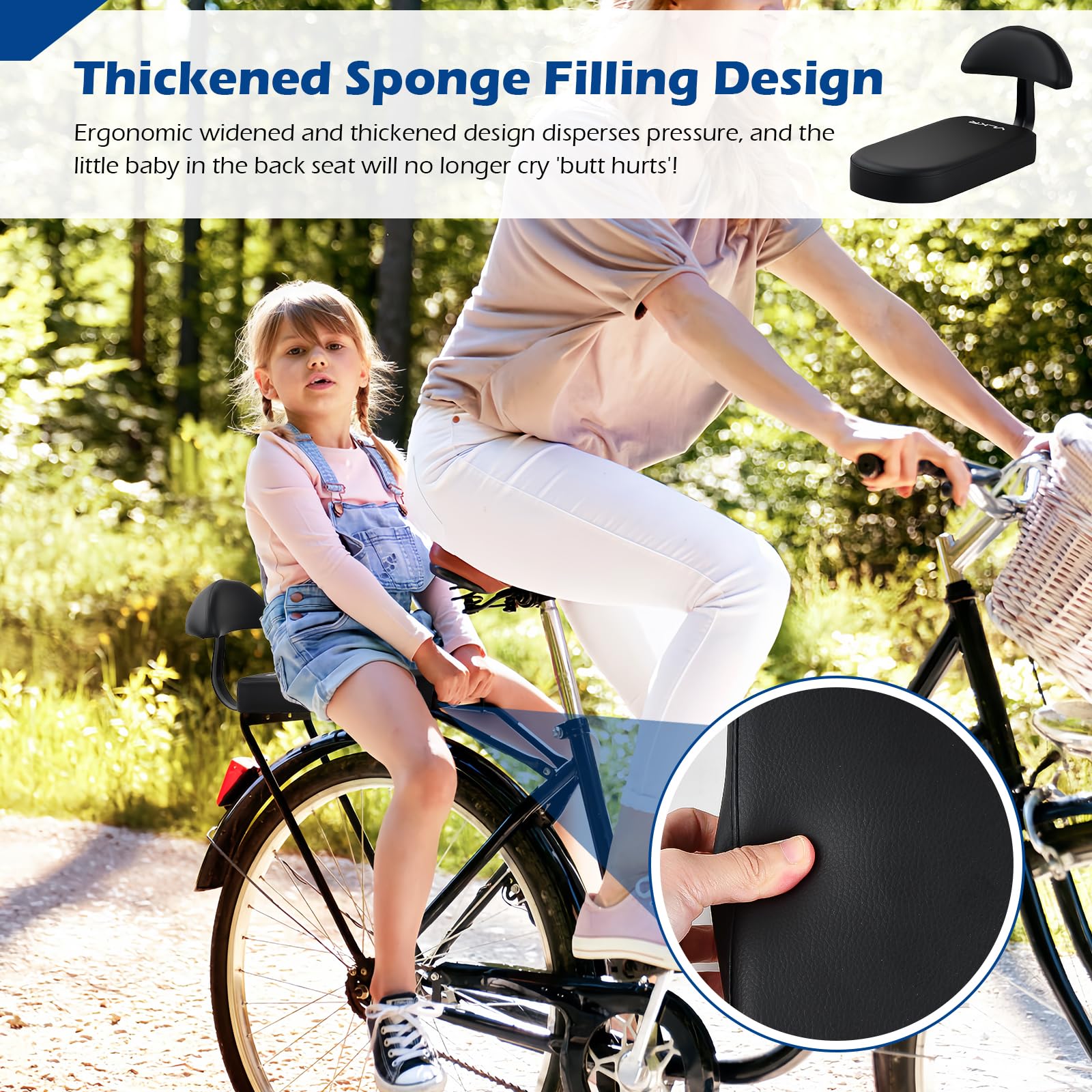 Volumoon Selle de vélo pour enfant arrière, coussin pour siège arrière de vélo, siège de vélo enfant, coussin de siège de vélo avec dossier, sécurité pour enfants et adultes