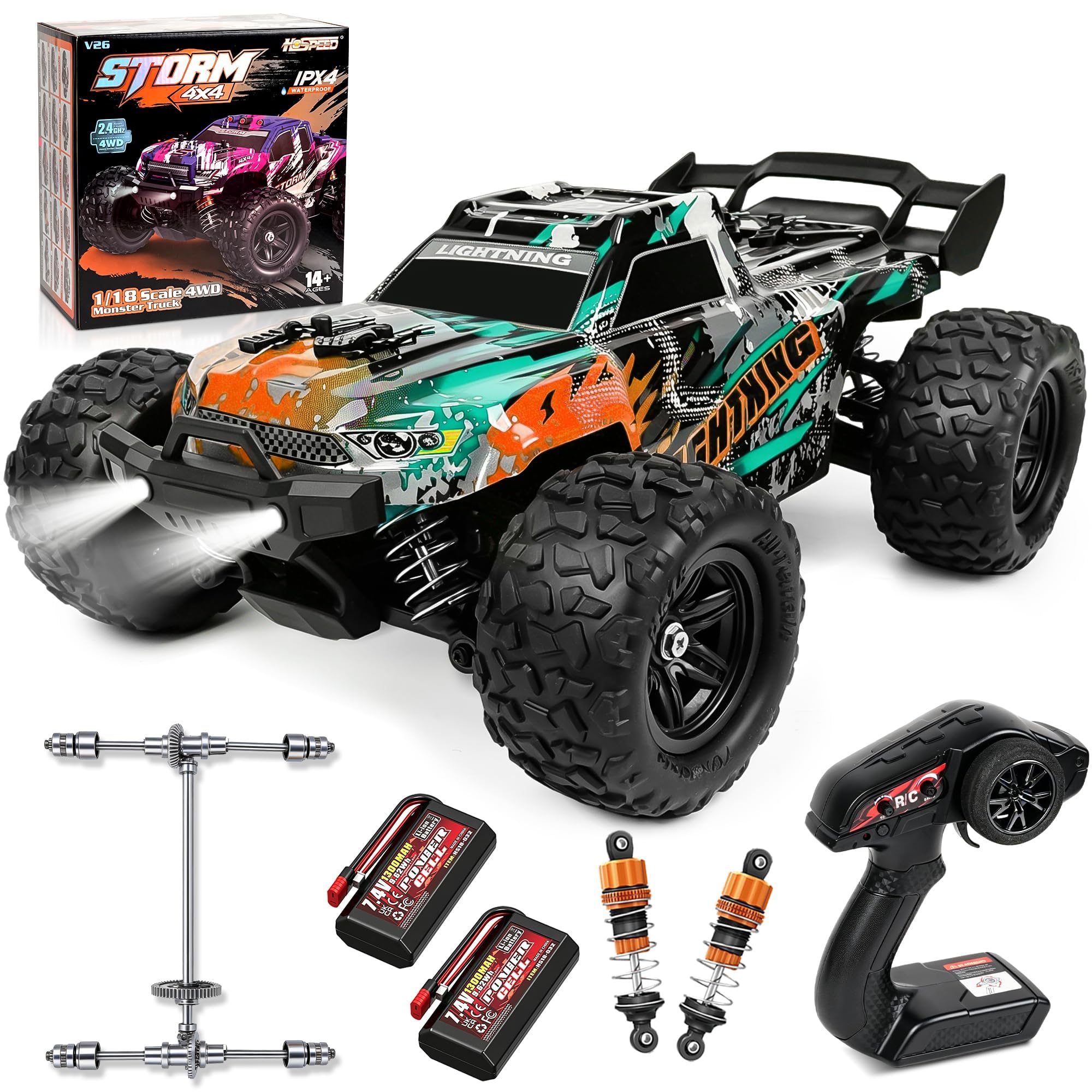 JOYTREKY Remote Control Cars - 1:18 4WD Rc Car 40KMH High Speed 2.4ghz Off-Road Truck With Metal Shocks Metal Gears Hobby Grade All Terrain Rc Vehicle With Dual Batteries For Adults Kids - Orange