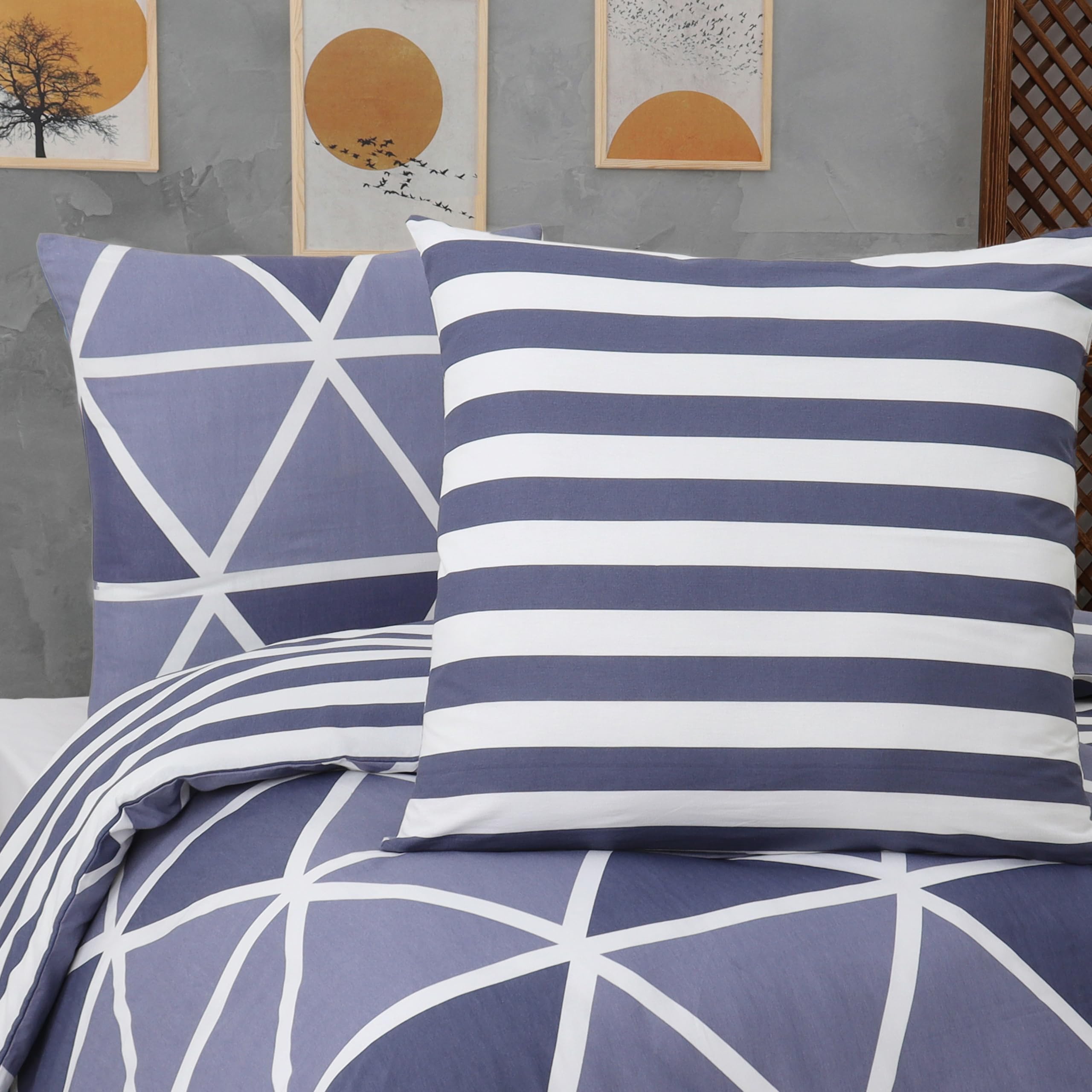 Vency Bettwäsche 135x200 4-Teilig Blau - Oeko-TEX 80% Baumwolle & 20% Polyester, 2X Bettbezug Reißverschluss + 2X Kissenbezug 80x80 Umschlagverschluss, Stripe Modell