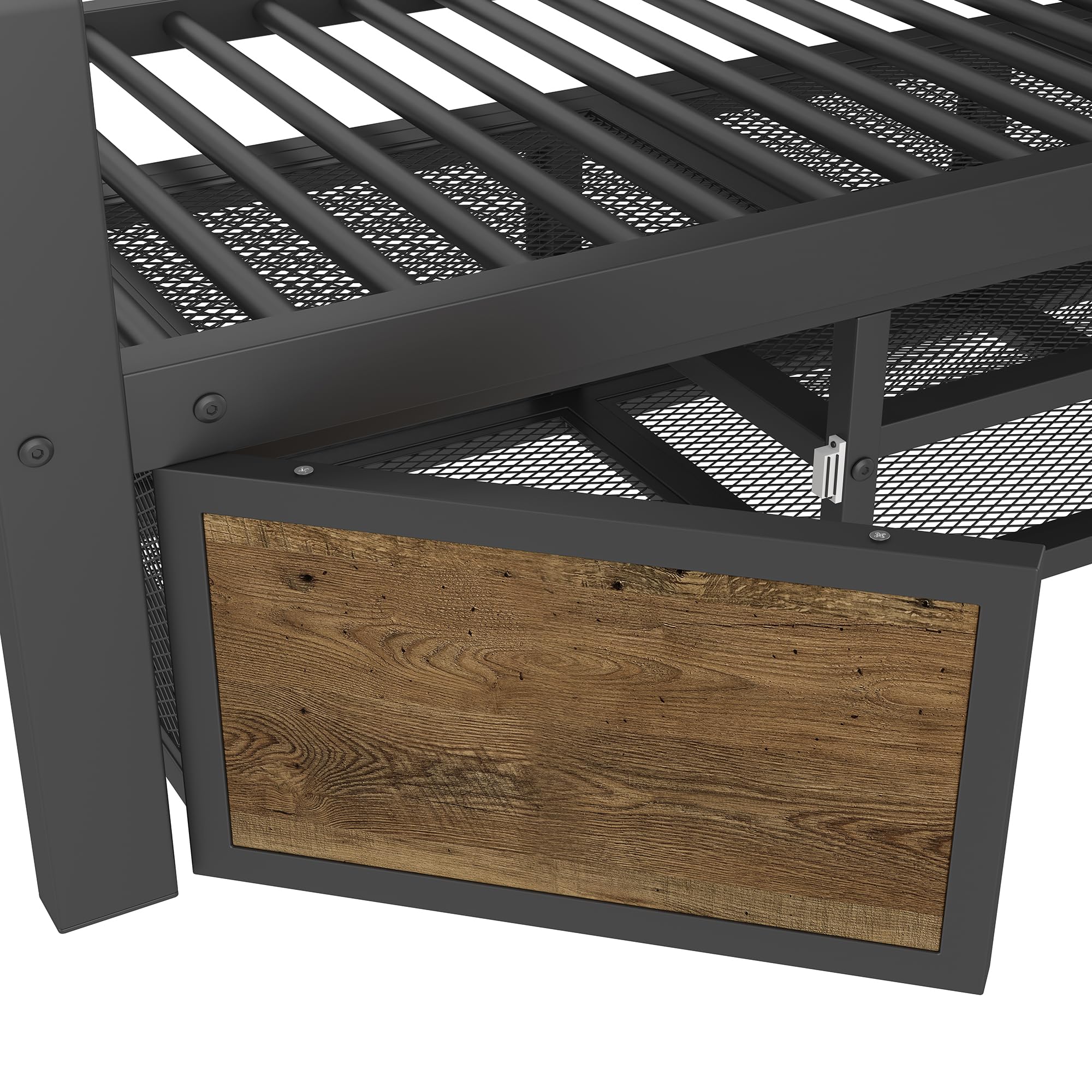 Cama apilable 90 x 200 cm+140 x 200 cm, cama infantil, con zapatero, compartimentos de almacenamiento, barandillas de seguridad, escalera, certificada EN747, sin colchón (Negro)