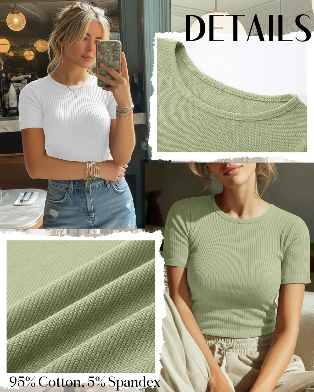 Neer 4 Pack Women's Short Sleeve T-Shirts Cotton Slim Fitted Ribbed Tops Crew Neck Summer Casual Shirt Basic Tight Tees 2026 - Image 5
