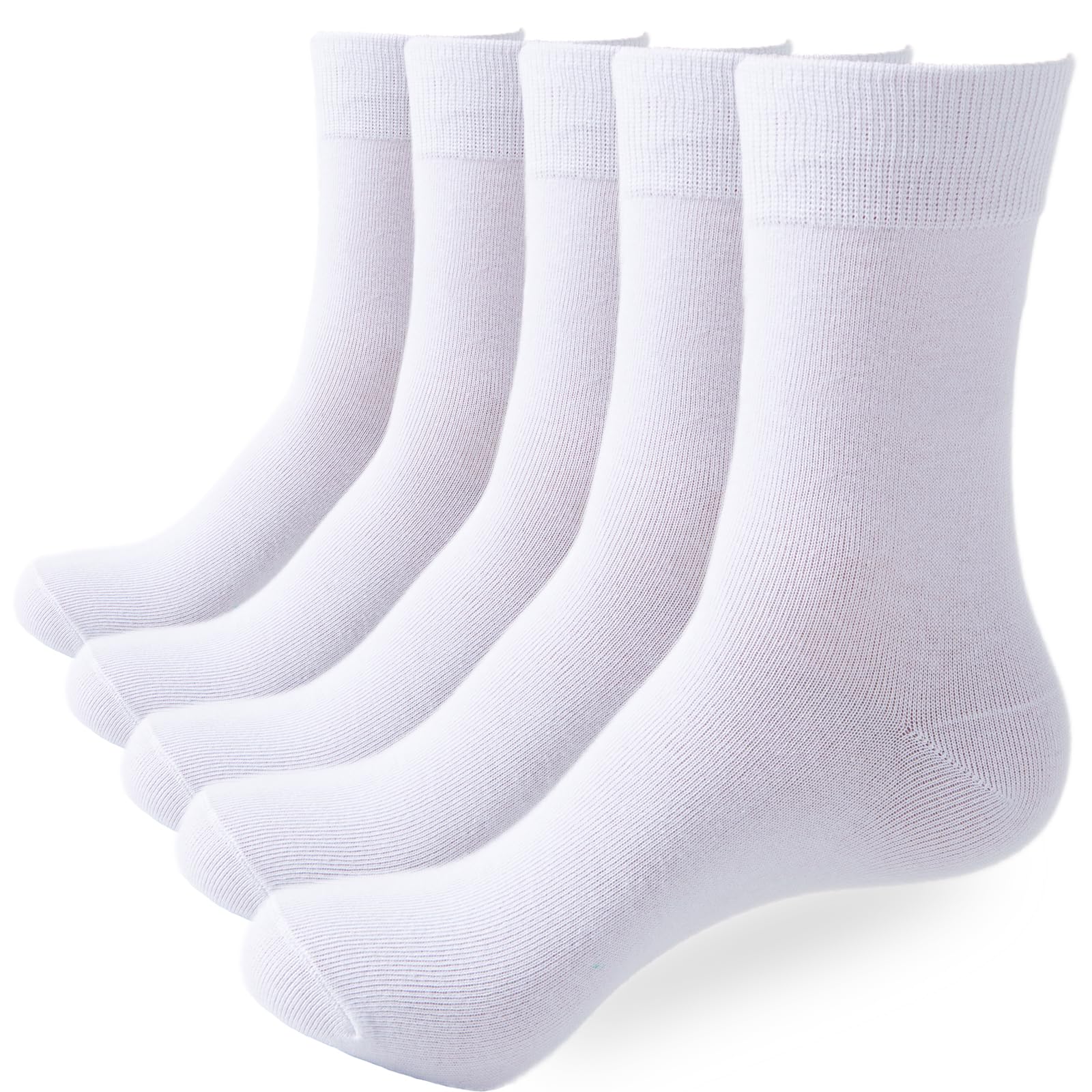 Soft Mens Cotton Socks, 5 Pairs Comfortable and Breathable Men's Crew Dress Socks for Office, Business and Casual, UK 6-10