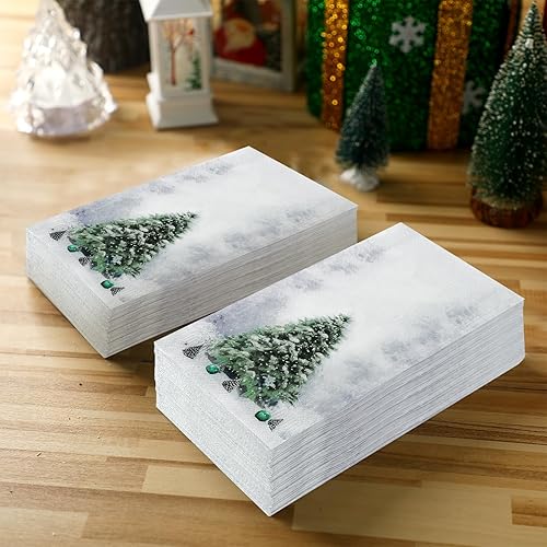 Miniatura 5 de Cholemy 200 servilletas de Navidad de 2 capas desechables de papel de árbol de Navidad, búfalo a cuadros, diseño de bola de Navidad, servilletas de
