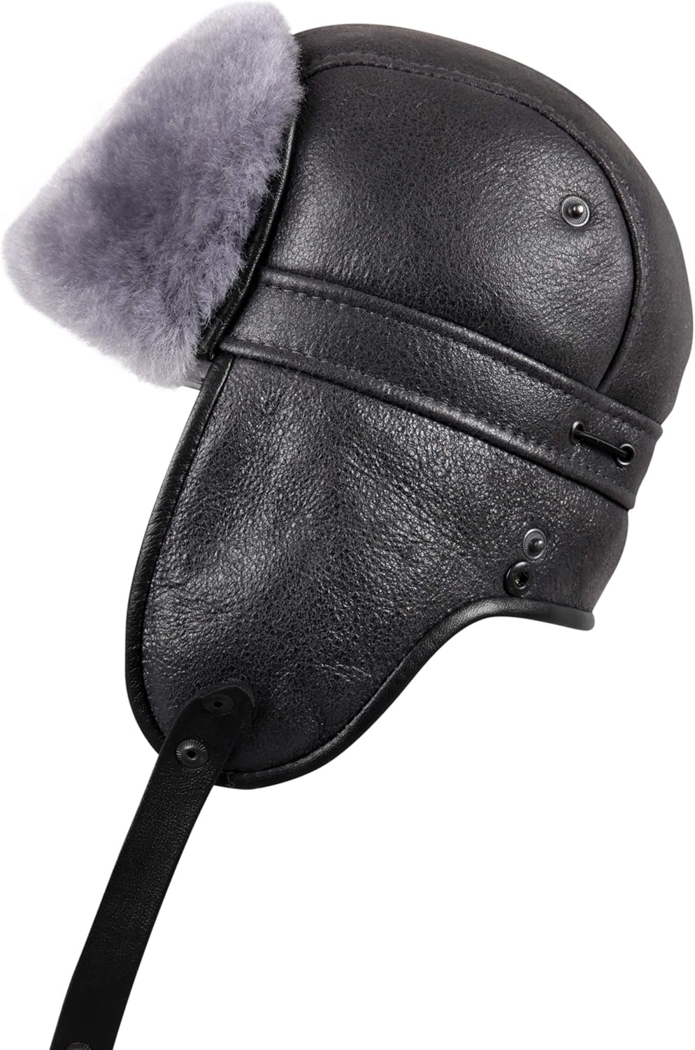 Unisex Shearling Sheepskin Aviator Russian Ushanka with Snap Hat
