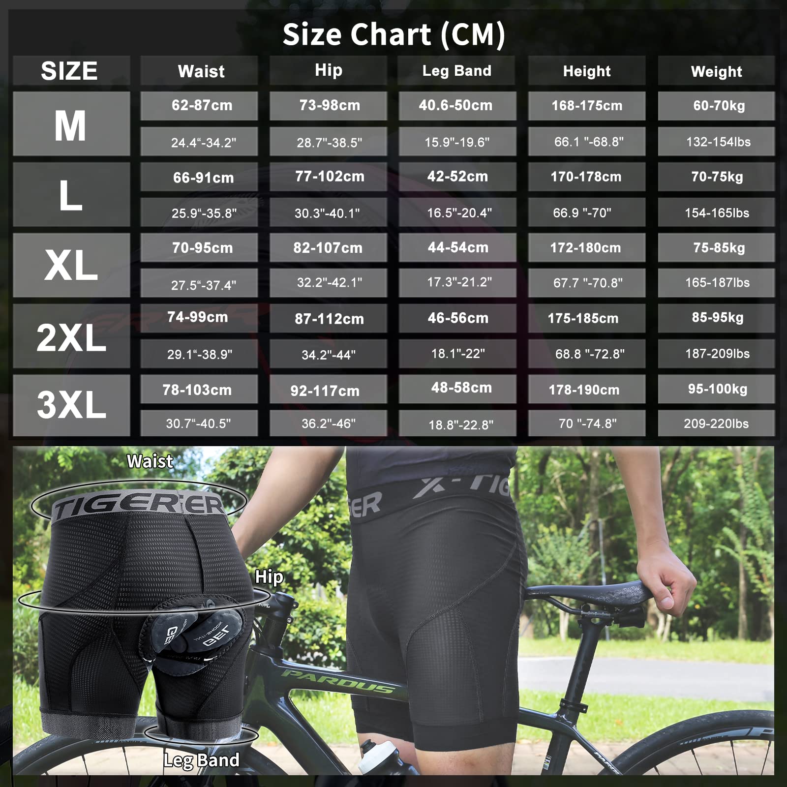 X-TIGER Ropa Interior de Ciclismo para Hombre Acolchado MTB Boxer Ciclismo Hombres Ropa Interior de Bicicleta,Tamaño:XXL