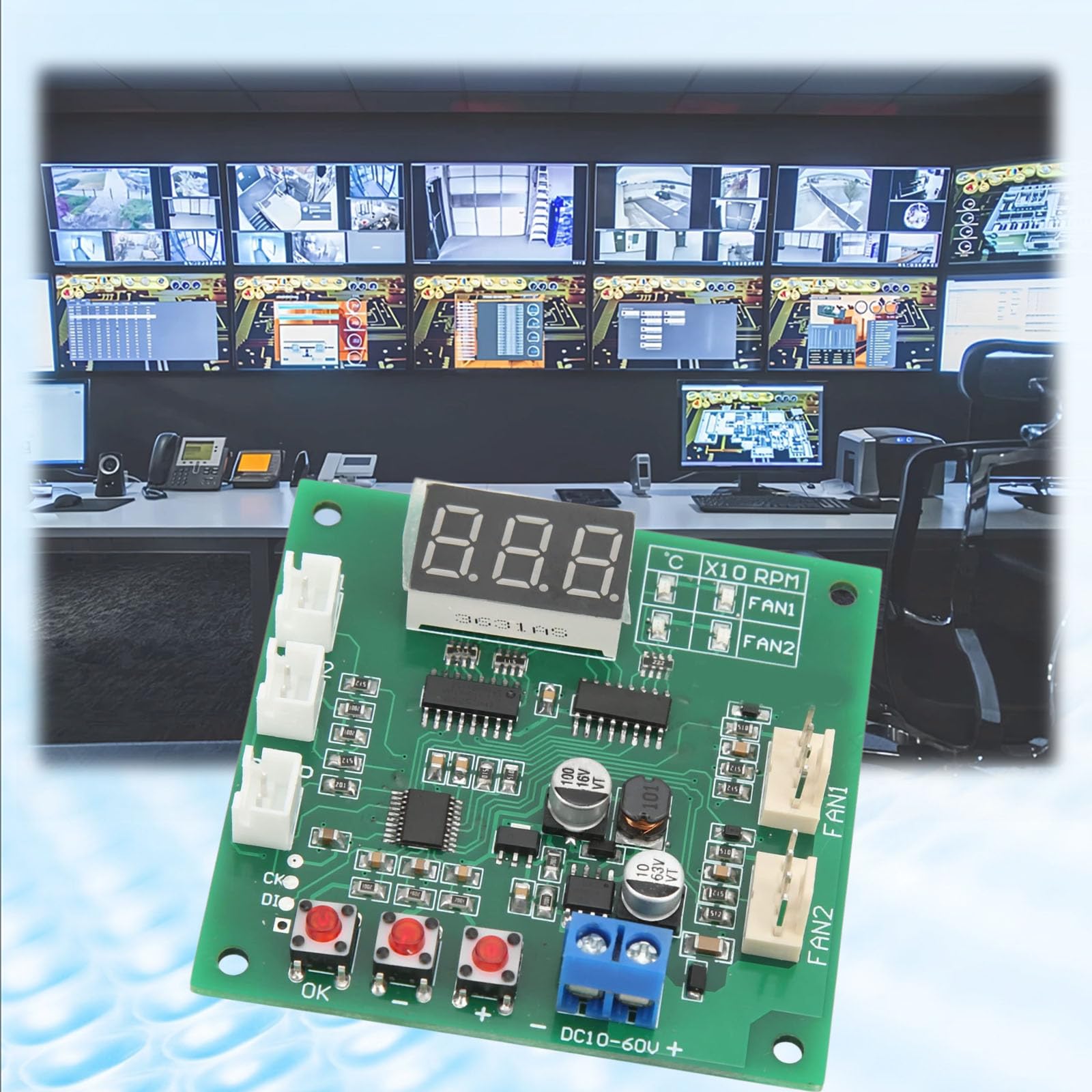 2-kanałowy 4-przewodowy moduł sterownika PWM DC 12 V24V48 V drut regulator temperatury wentylatora | Regulator temperatury, regulator prędkości obrotowej, do wentylatora komputera/alarmu