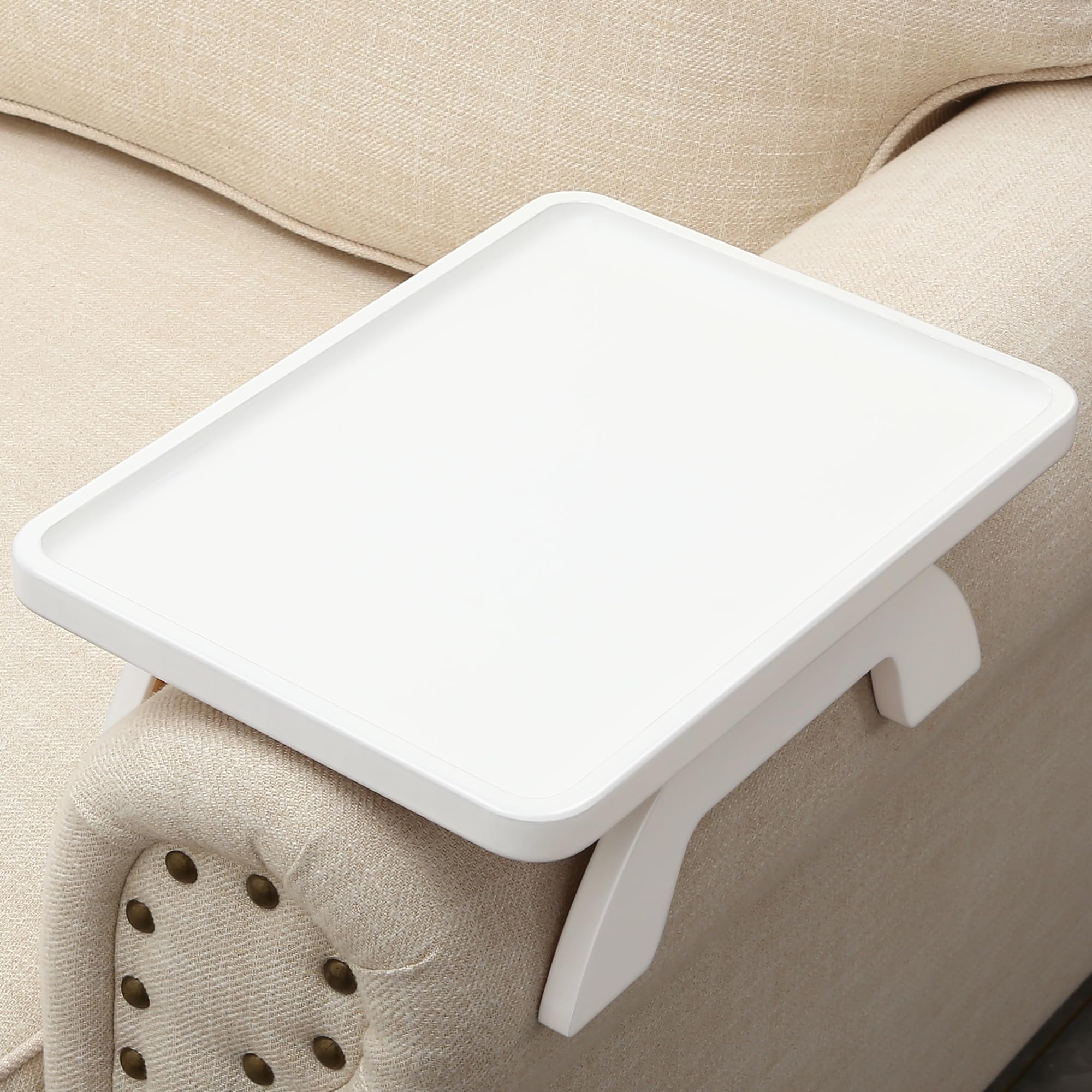 SINWANT Couch Arm Table,Bamboo Couch Arm Tray Clip on Sofa Armrest,Chair Side Table for Small Spaces Drink Eating Dinner