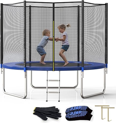 SKOK Trampolín de 8 pies, 10 pies, 12 pies, 14 pies, 15 pies, con red de cierre, trampolines para exteriores de 400 libras para niños con aro de