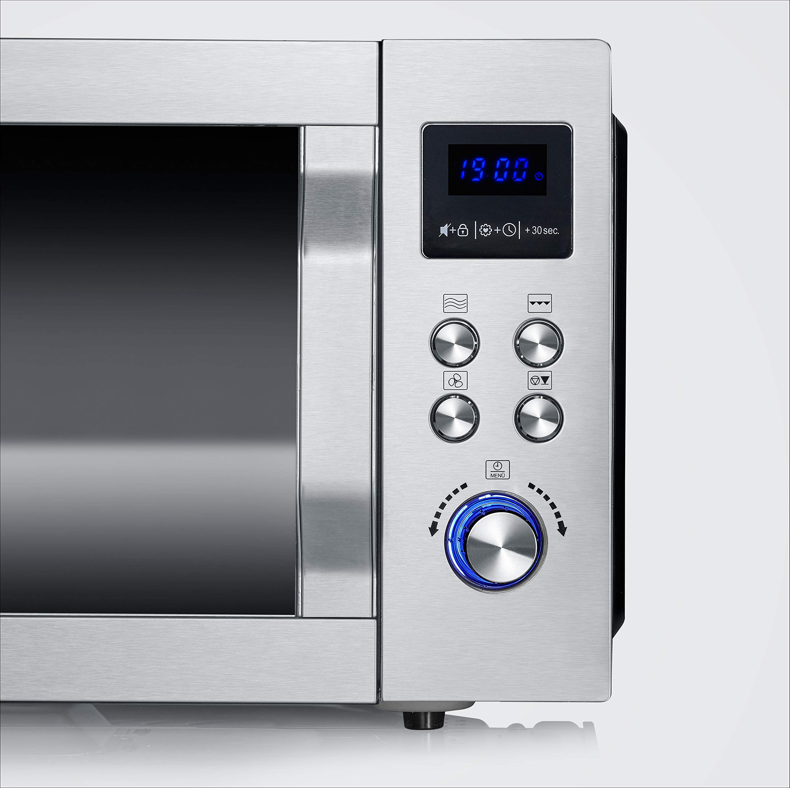 SEVERIN Forno a Microonde 3in1 con Base in Vetro, Flatbed per Piatti Grandi, Funzione Grill e Aria Calda, Ampio Spazio Interno per Teglie Quadrate, Nero e Acciaio Inox - MW 7777