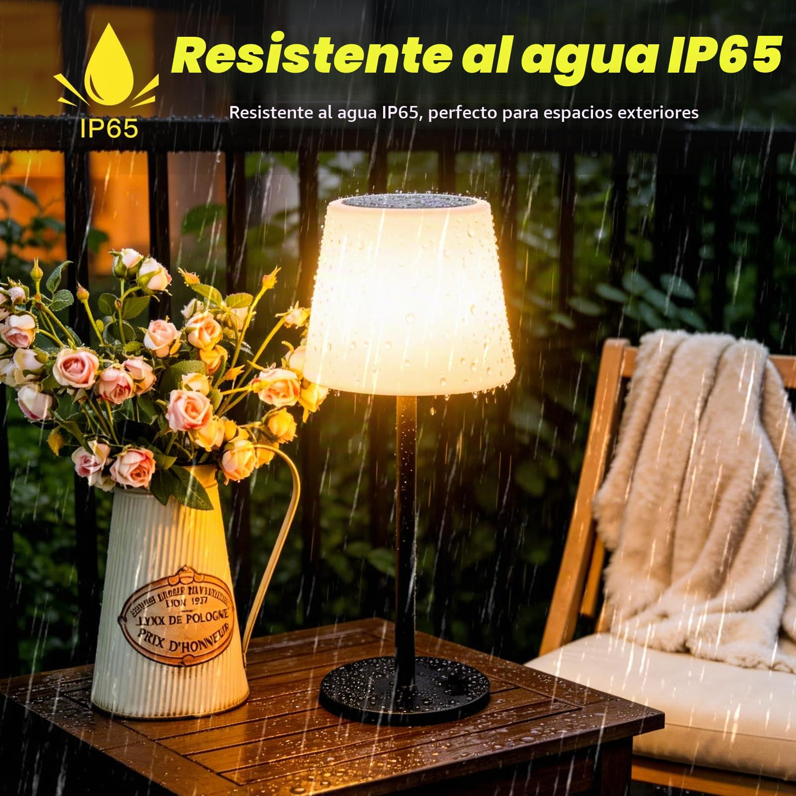 Lámpara de Mesa para Exterior con Energía Solar, Luz Blanca Cálida Regulable y luz RGB, Energía Solar con Sensor de luz y Control Remoto, Adecuada para Jardines, Patios, Campamentos y Otros Lugares
