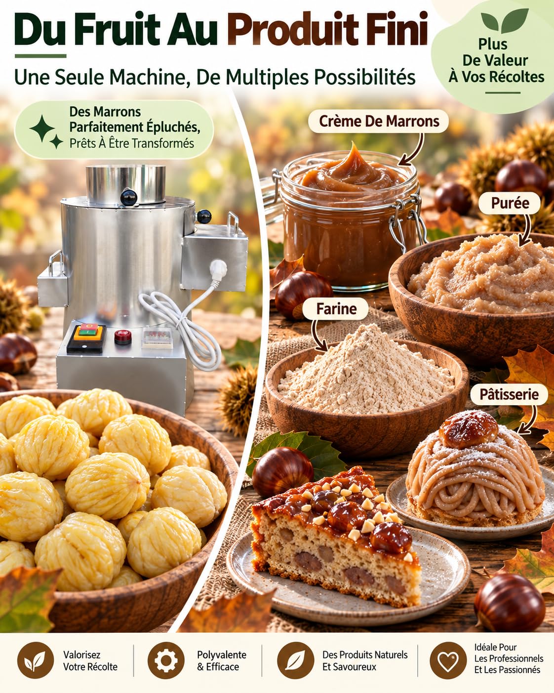 Machine À Éplucher Les Châtaignes Électrique 550W,Éplucheuse De Châtaignes Pro,Minuterie Réglable,Acier Inoxydable,Pour Adapter Le Rythme De Travail Aux Petites,Moyennes Ou Grandes Quantités 18blades