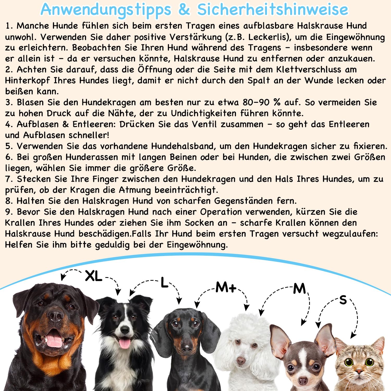 Aufblasbare Halskrause Hund, Einstellbar Hundekragen Leckschutz, Halskrause Hund Weich zur Wundheilung und Erholung nach Operationen, Hundekragen nach op der Die Sicht Nicht Blockiert, Blau,M+