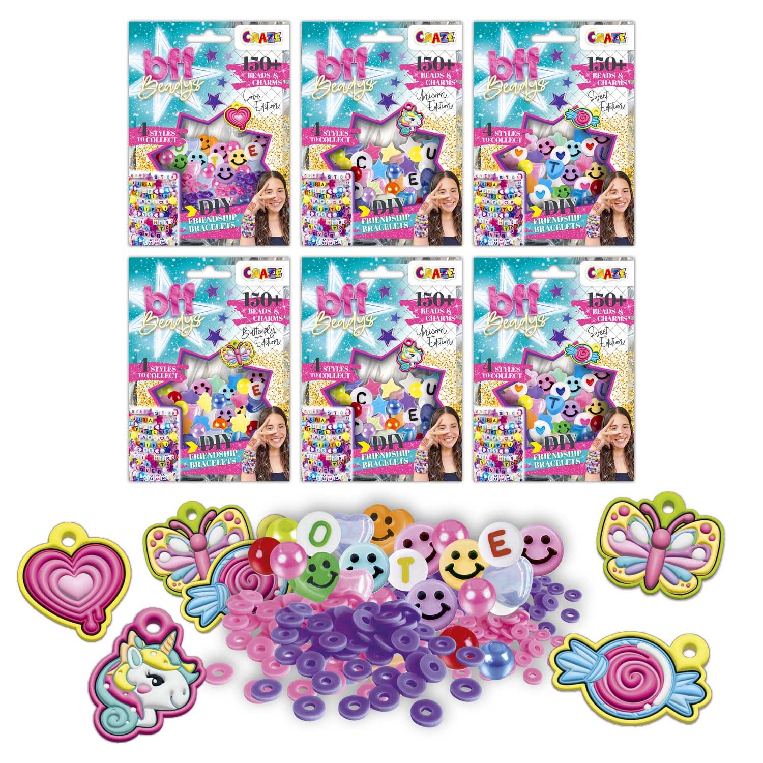 CRAZE BFF Bag 6er Pack - BFF Freundschaftsarmbänder Set, DIY Beadys Armbänder selber machen, Kinderschmuck Bastelset