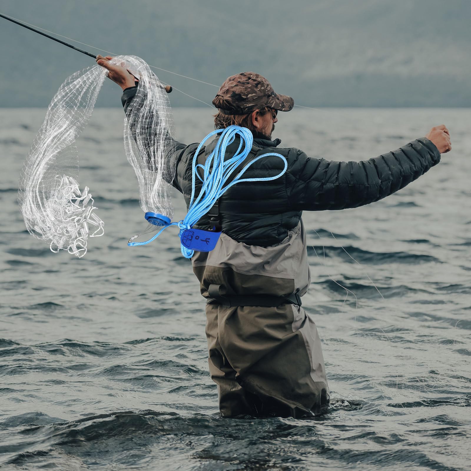 Red de Pesca para Lanzar a Mano, Diseño sin Aro, Monofilamento
