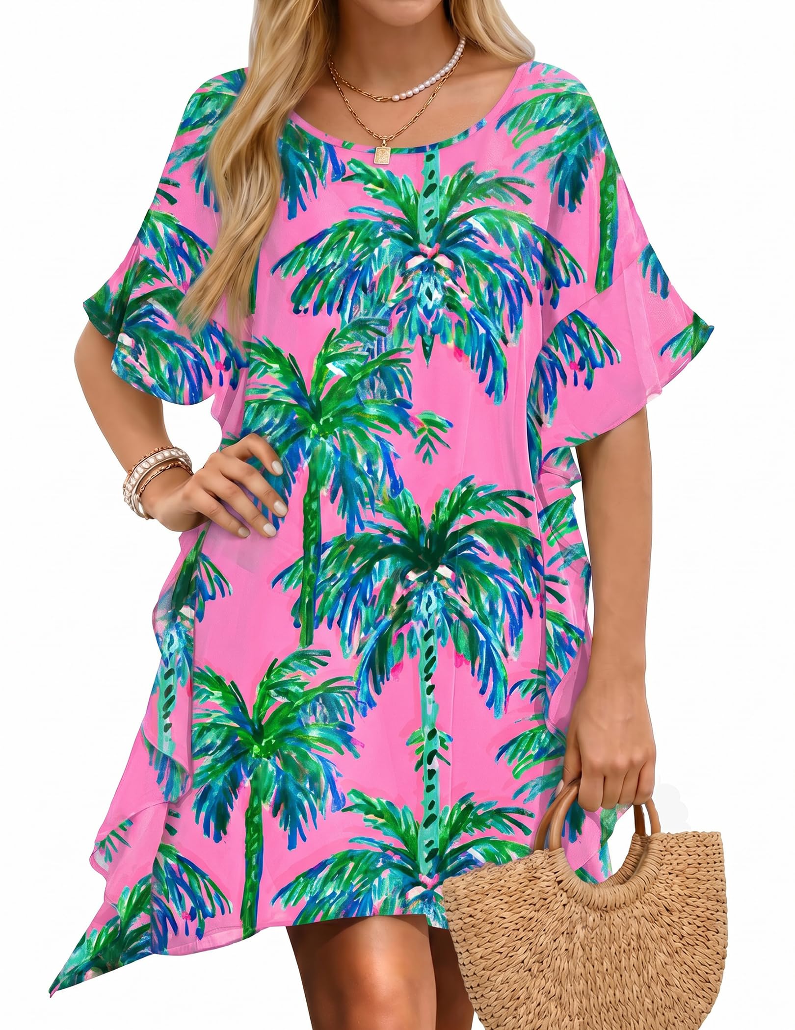 ekouaer Women Swimsuit Chiffon Floral Beach Cover Up Ruffle Summer Holiday Swimwear S-3XL-picture-22