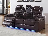 Vista 16 de THSUPER Juego de sofás reclinables de cuero transpirable con potencia con luz LED, asientos reclinables de cine en casa con reposacabezas