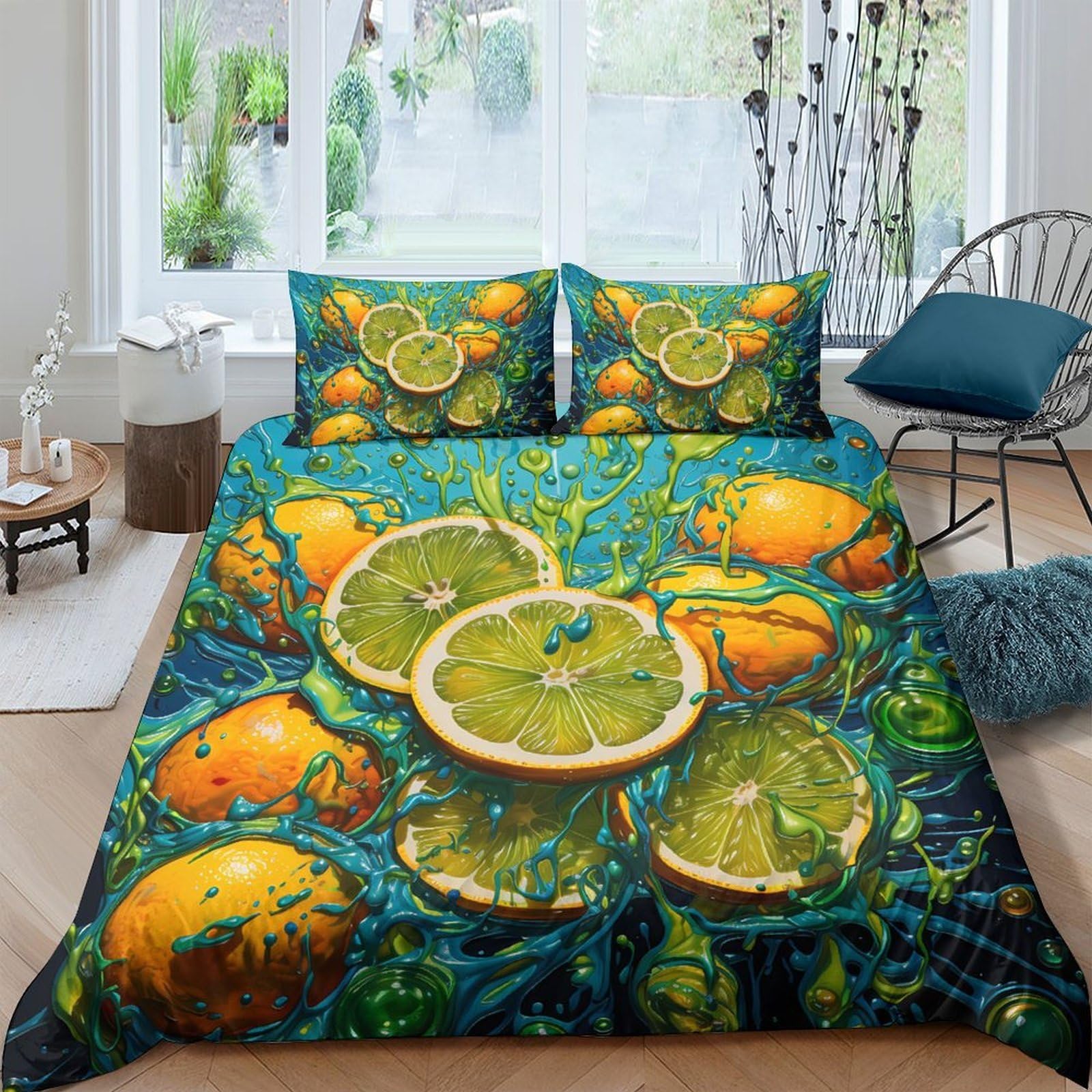 Ctjqhvkz Style-9 3D Printed Citrus Orange Fitted Sheet Microfiber Fruity Lime Mattress Cover For Bedroom Guest Room Decor Single（135X200cm）