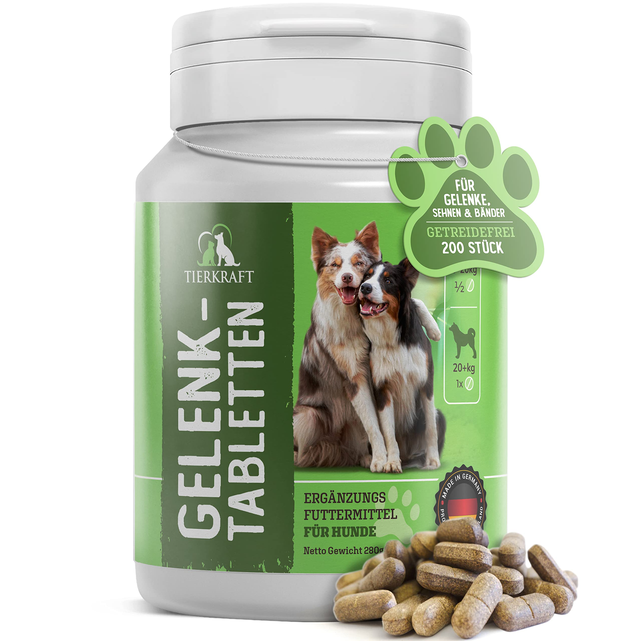 Tierkraft Gelenktabletten für Hunde - Made in Germany - Gelenktabletten Hund mit Grünlippmuschel - Teufelskralle Hund - MSM Hund & Grünlippmuschel Hund - 200 Gelenk- & Knochenschutz Tabletten