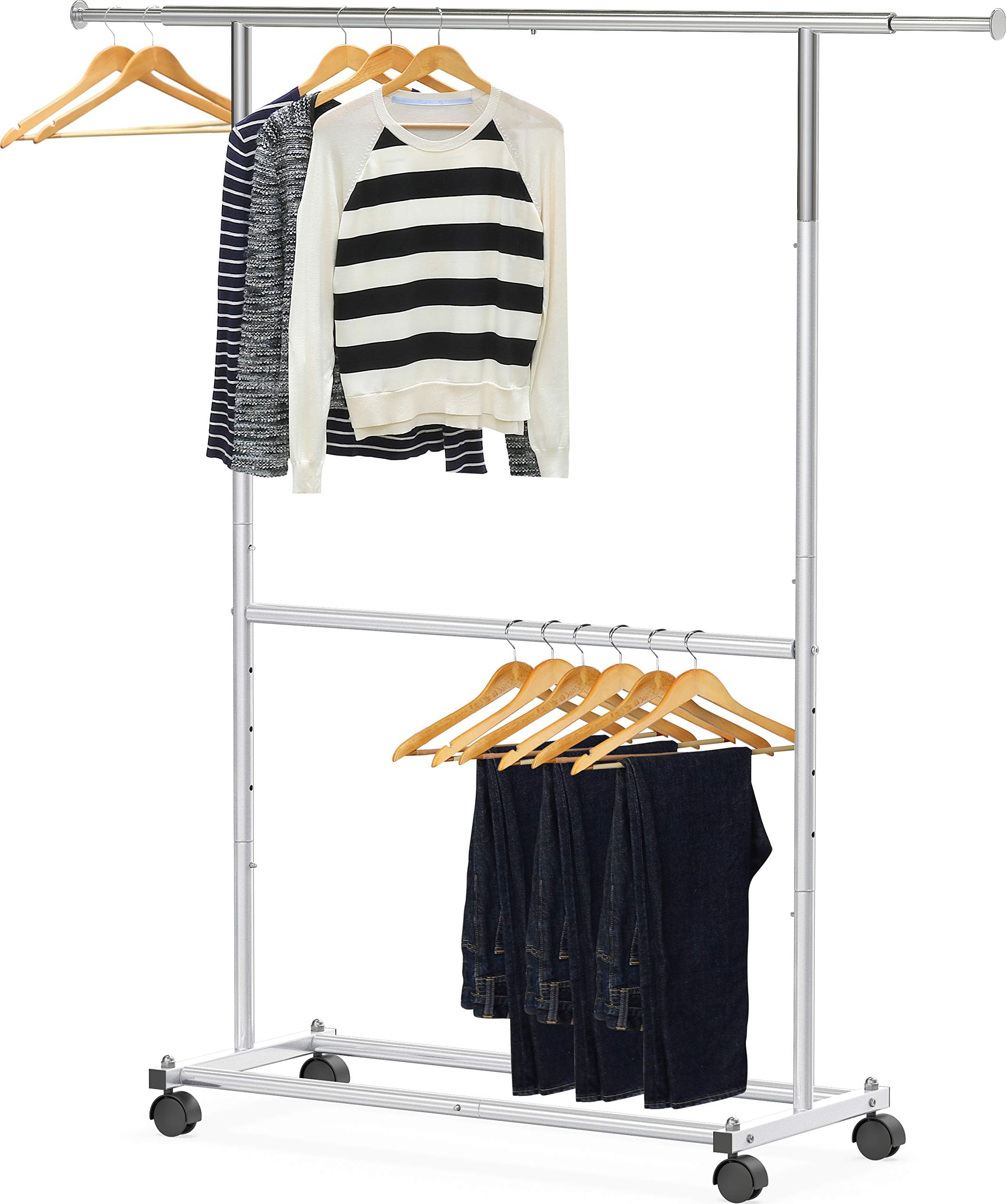 Simple Houseware Double Rod Garment Rack, Silver Home
