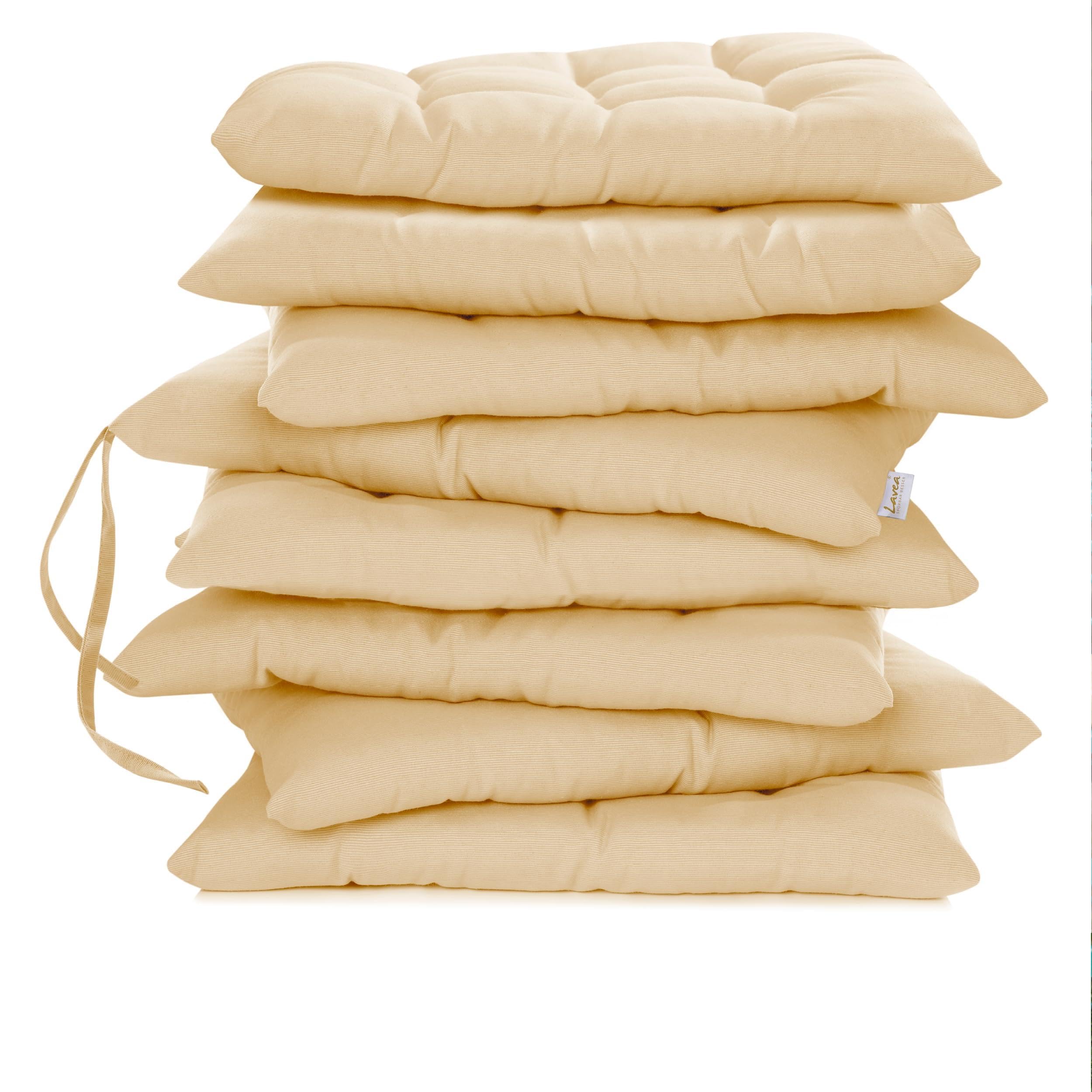 Lavea® Cuscini per Sedia 40x40 cm – Set 8 pz con laccetti – Interni/Esterni – Comodi e Lavabili, per Giardino, Cucina, Balcone e Terrazza - Sabbia