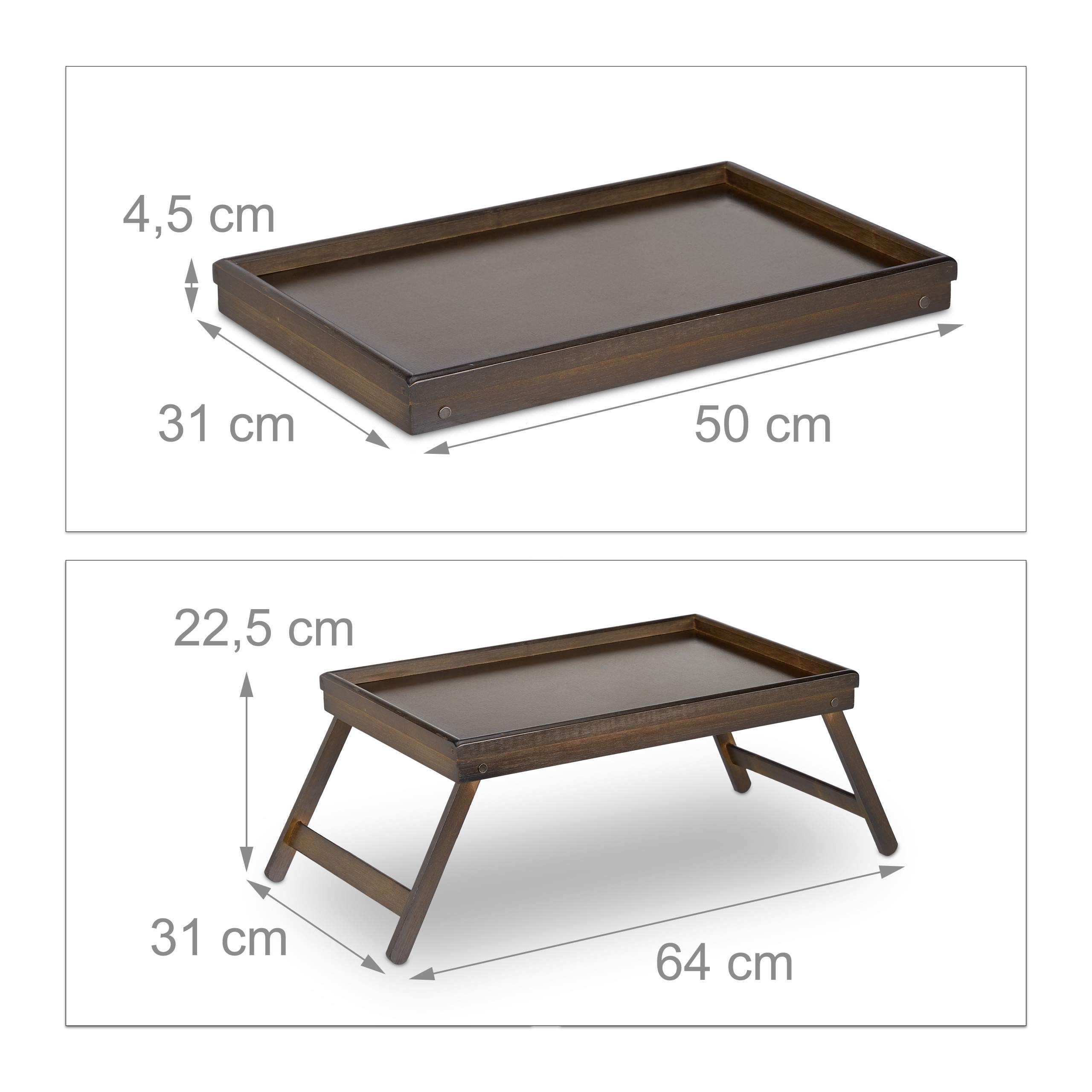 2X Tablette de Lit Bambou Pieds Rabats Rebords Plateau de Service & Petit Déjeuner, 22x64x31cm, Marron Foncé