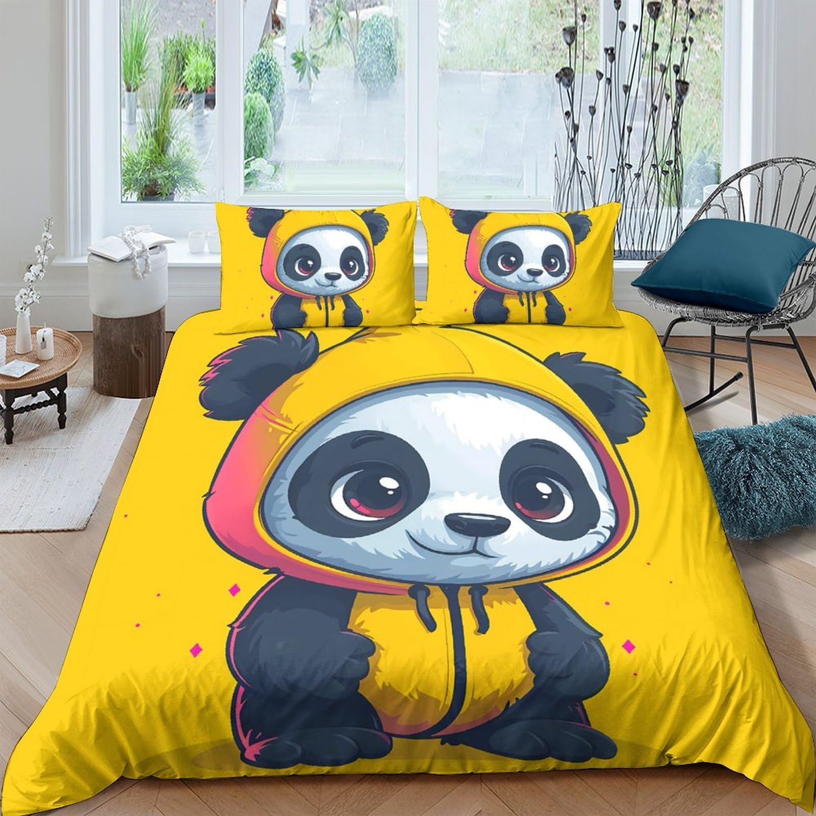 Ctjqhvkz Style-6 3D Printed Cartoon Panda Fitted Sheet Microfiber Yellow Hoodie Bed Cover For Bedroom Dorm Mattress Decor Single（135X200cm）