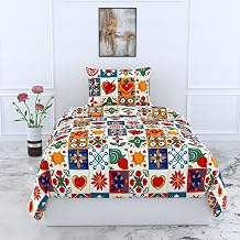 LORETO - A QUALITY LINEN BRAND 100% Pure Cotton Bedsheet for Single Bed, 144TC Soft & Breathable Single Bed Sheet with Pillow Cover (Cherry Red & Cobalt Blue, 54 x 84 Inches)