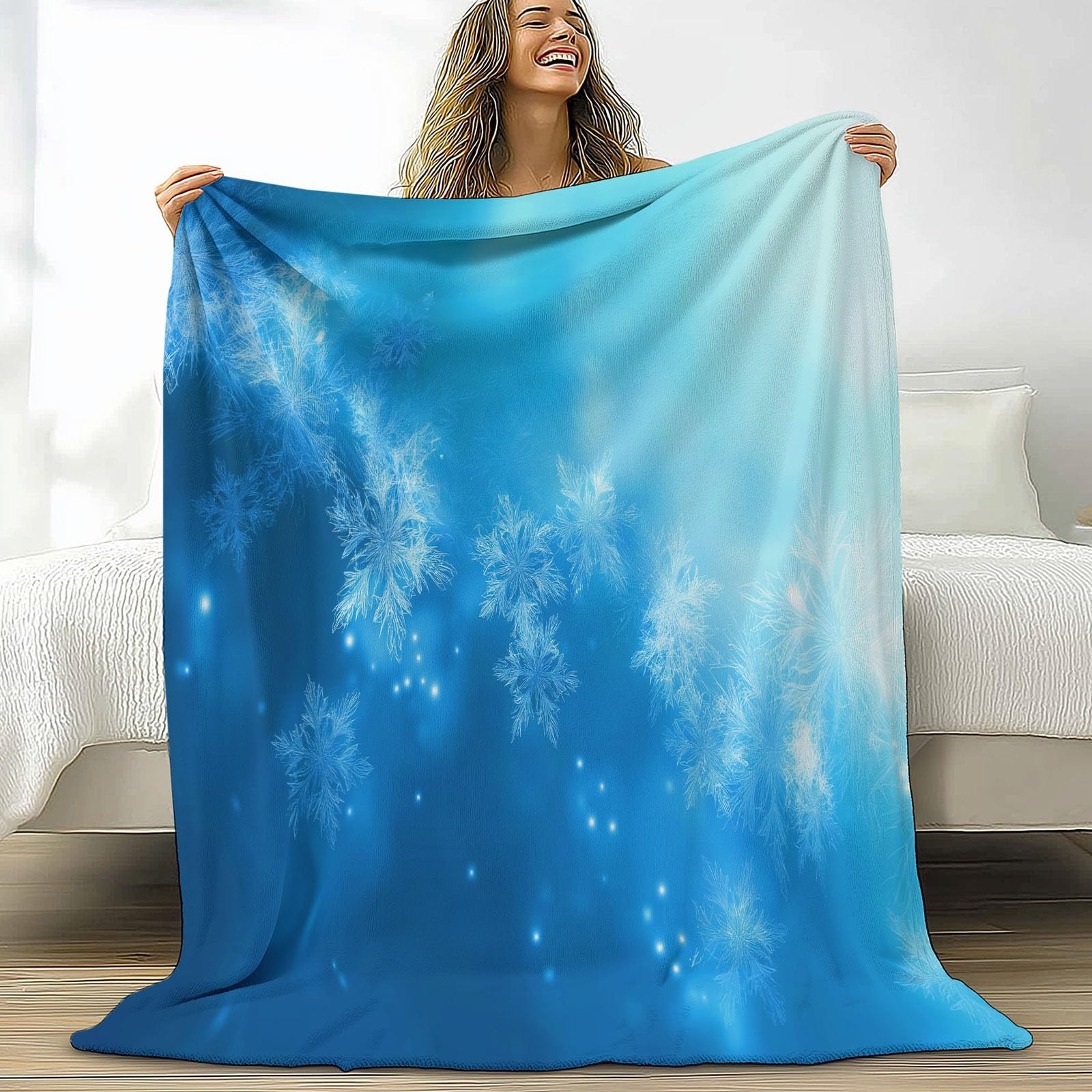 Generico Coperta Peluche Morbido Stile Sogno per Divano Sedia, Morbidi Coperte Plaid Flanella Inverno Lucido Fiocchi di Neve - Caldo Trapuntino Sherpa Peluche Morbido Copriletto Letto, 180 x 220 cm