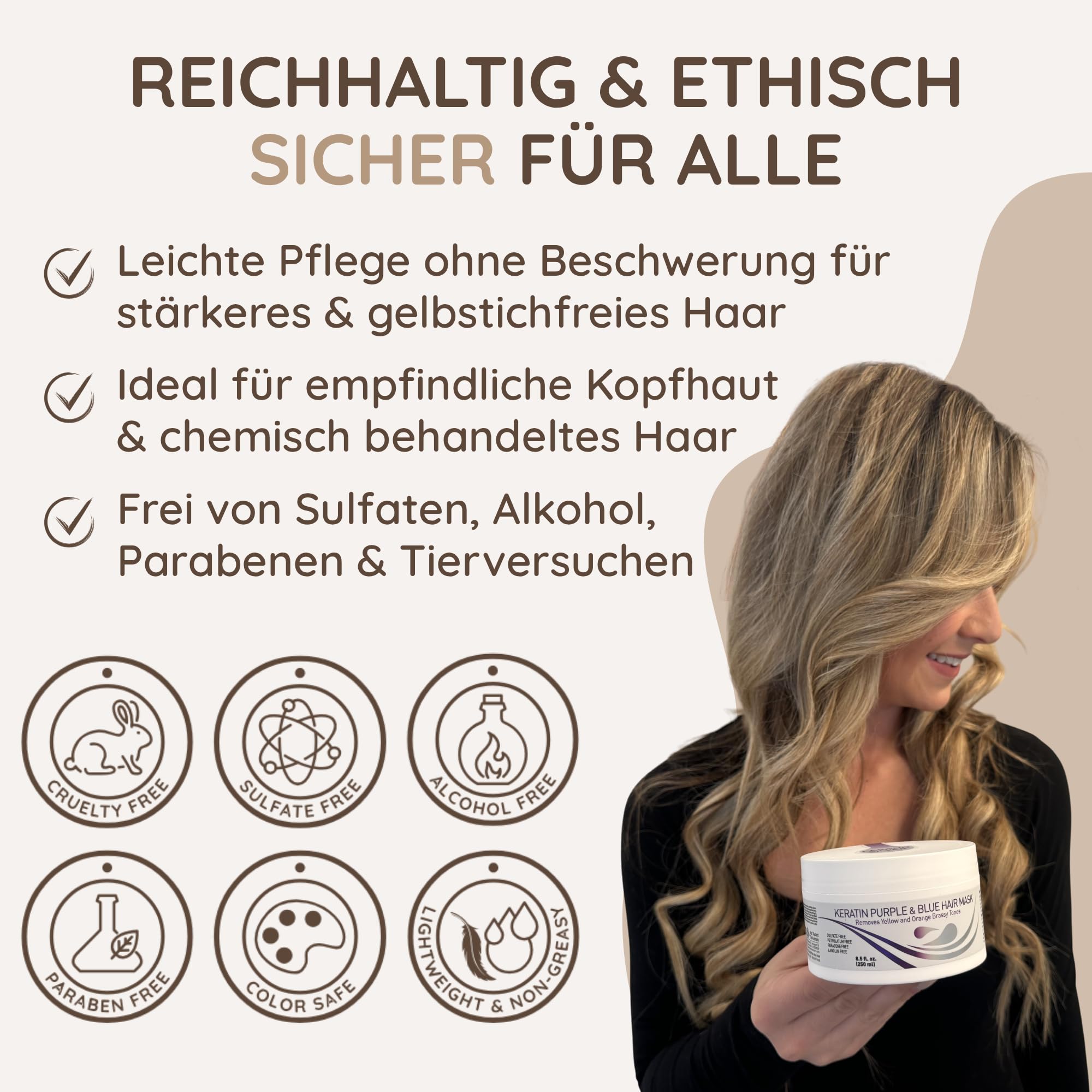 Vitamins Keratin Haarkur Silber Haar Maske - Shiny Hair Haarmaske für geschädigtes blondes blondiertes Haar - Toner Hair Mask Deep Conditioner für trockene Haare