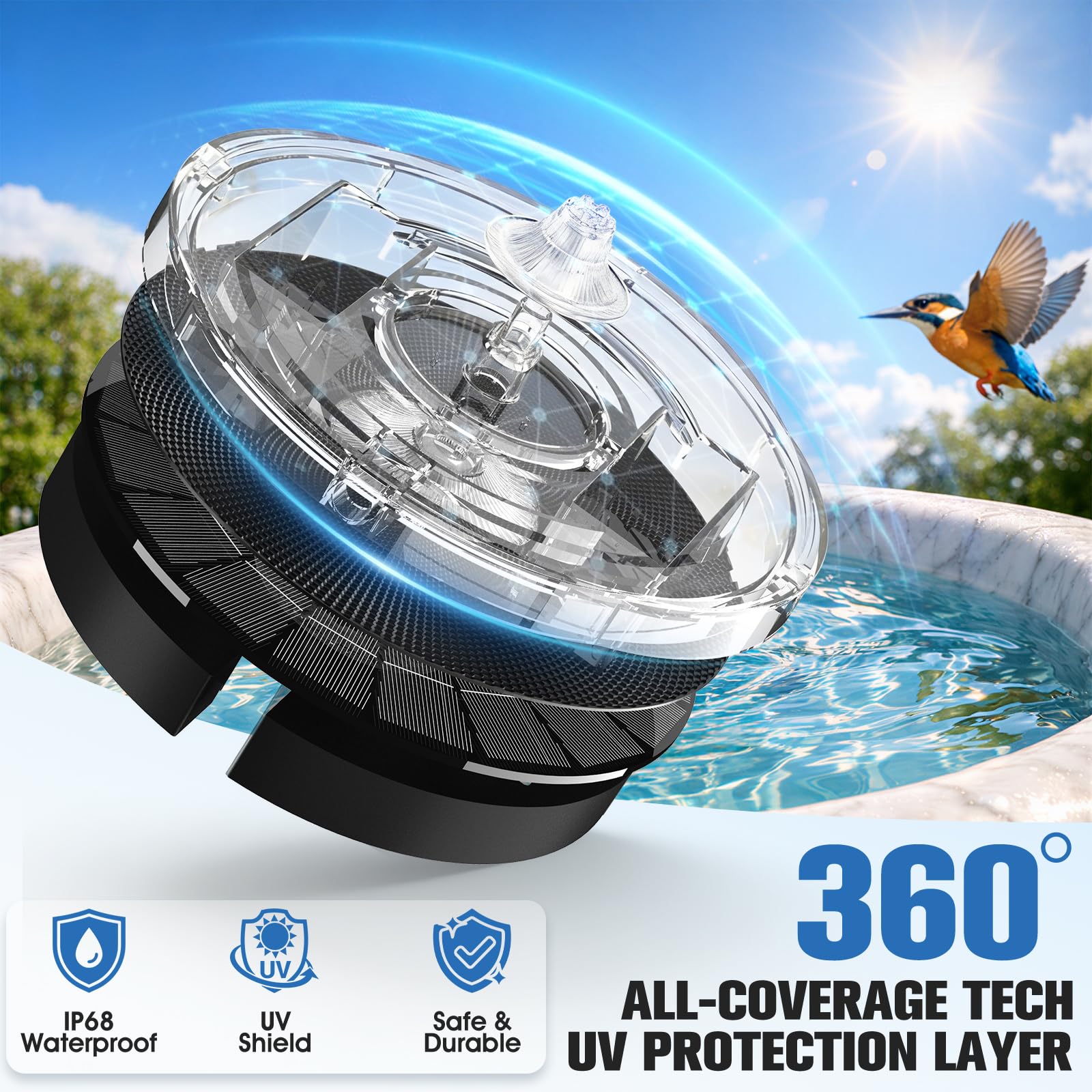Luxfero 2026 Fontana Solare per Esterno,4000mAh Pompa Solare per Fontana da Giardino con 3 Ugelli,Fontana da Giardino Esterno con LED Luminosi,Fontana Solare per Laghetto Adatto per Giardini,Piscina