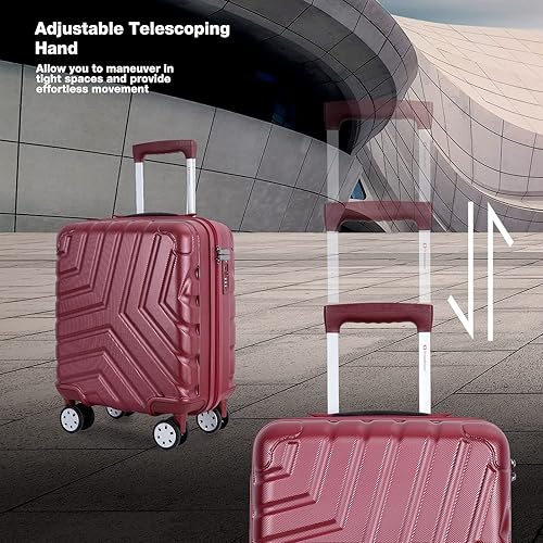 Miniatura 5 de Equipaje de mano, maleta rígida ligera de 18 pulgadas con ruedas giratorias, maletas pequeñas de viaje de negocios con mango telescópico, bloqueo