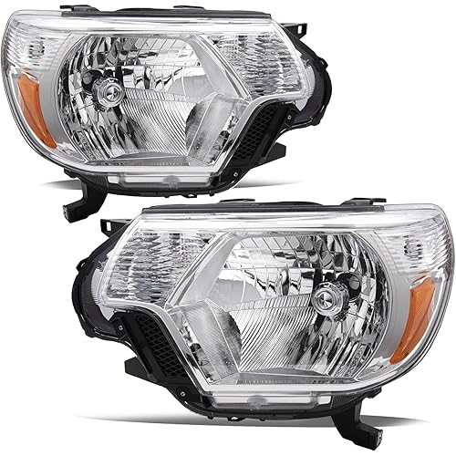 JSBOYAT for 2012-2015 Tacoma Headlight Assembly Replacement for 2012 2013 2014 2015 Toyota Tacoma Driver and Passenger Side(Chrome Housing with Amber Reflector)