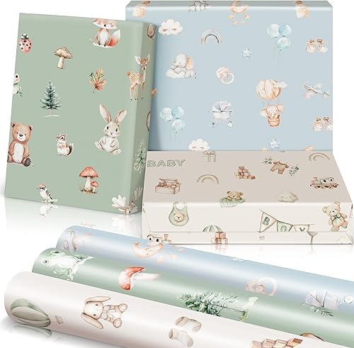 ZICOTO Hermoso rollo de papel de regalo para baby shower, bonito juego de 3 rollos de calidad para cumpleaños de niños y baby showers, añade un