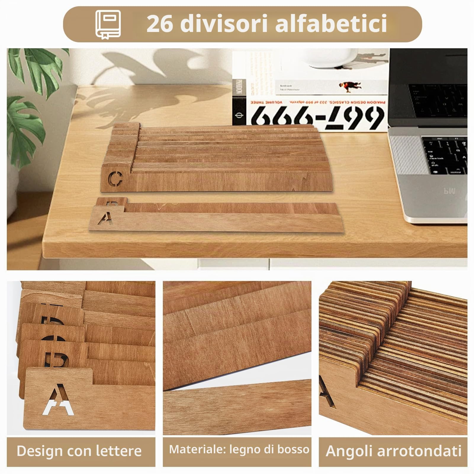 Bocguy 26 Pcs Separatori di Dischi in Vinile, Divisori per Dischi, A alla Z 26 Alfabetico, divisori per Dischi in Legno, Separatori per Alfabeti, CD, DVD, Media e Libri, 36 x 4 cm