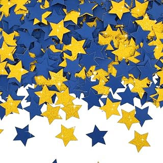 300Pcs Glitter Stars Confetti Blue Gold Shiny Paper Table Confetti | Birthday,Bachelorette,Wedding,Baby Shower,,Halloween,Graduation Party Decorations Supplies