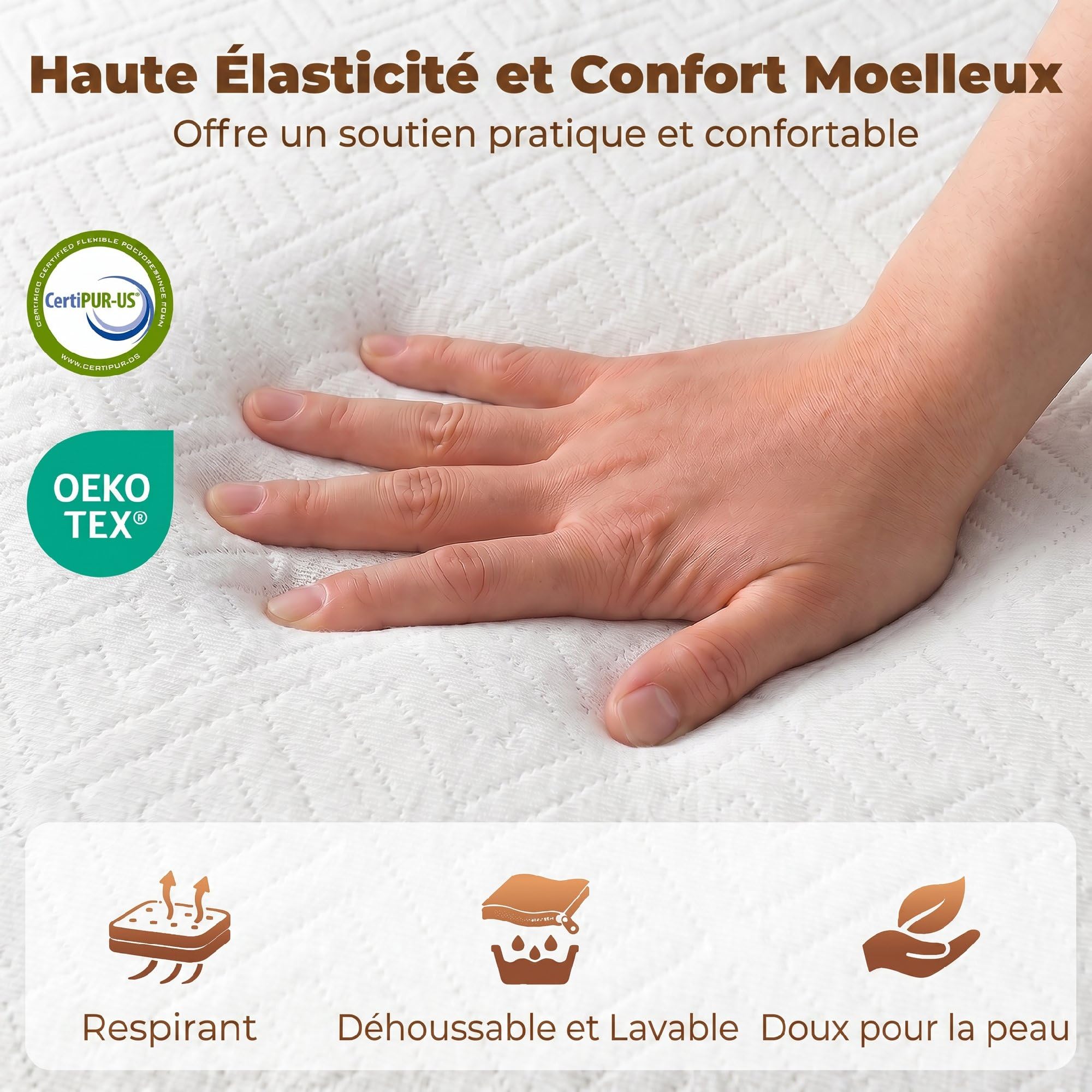 HOMCOM Matelas Pliant en 3 Parties Mousse Mémoire Gel 140x190x15cm Blanc | Matelas d'Appoint, Housse Lavable, Poche Latérale, pour Invités, Camping, Voyage, Certifié Oeko-Tex