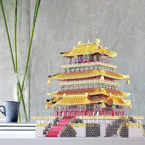 Vista 13 de Piececool - Rompecabezas de metal 3D para adultos, juego de modelo metálico del Pabellón Tengwang, construcción arquitectónica famosa china
