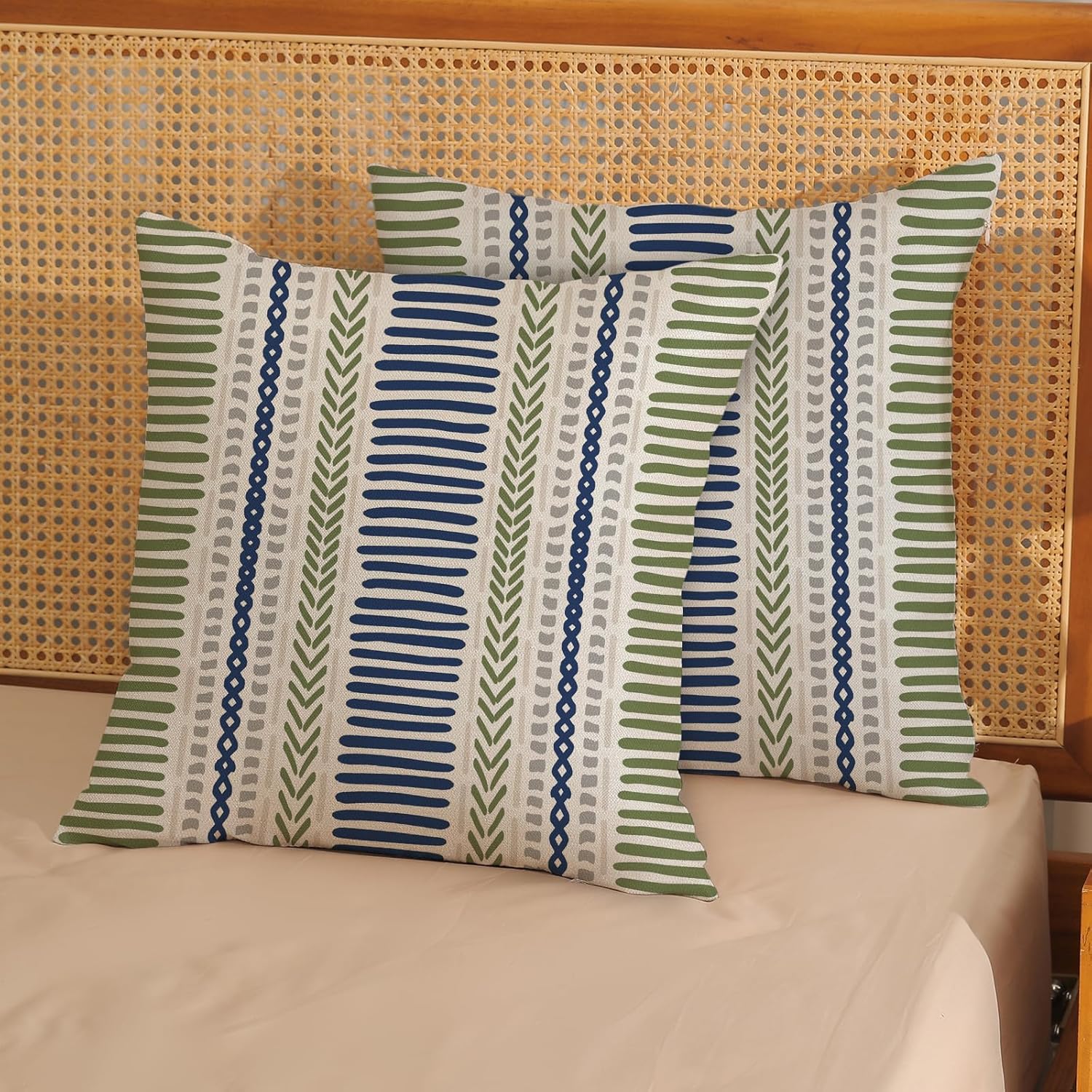 Sage Green Pillow Covers 18x18 Inch 2 Pcs Boho Navy Blue Grey Polka Dots Stripe Decor Throw Pillows Modern Geometric Outdoor Farmhouse Decoration Pillowcase Linen Cushion Cover for Couch Sofa - Image 2