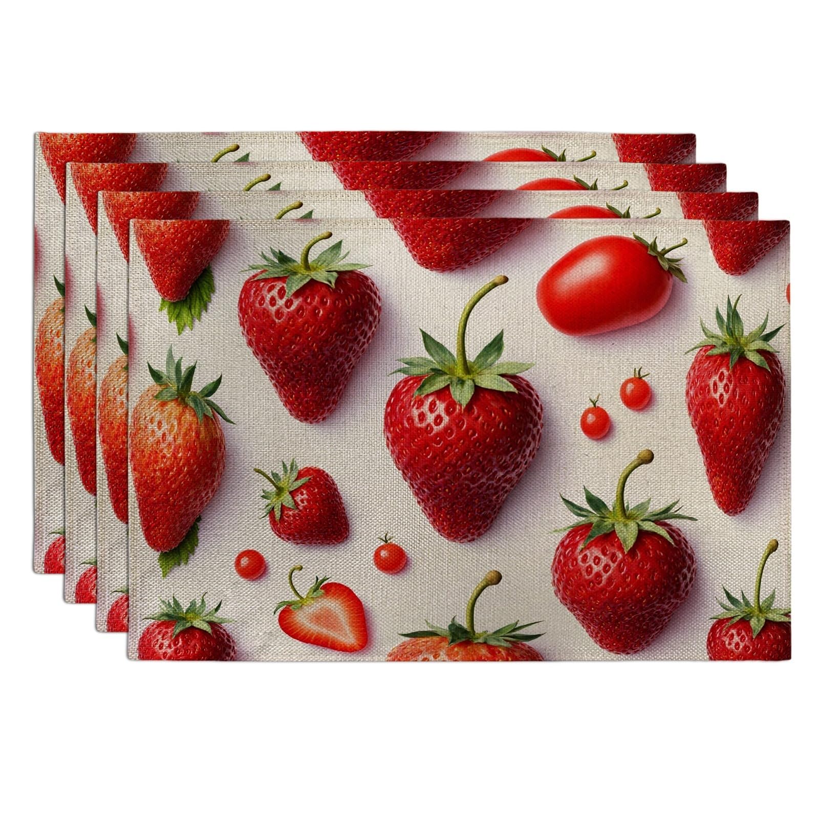 Strawberry Placemats, Vibrant Fruit Patterned Place Mats for Dining Table, Summer Kitchen Decorative Non-Slip Washable Indoor Outdoor Party Placemat Set of 4