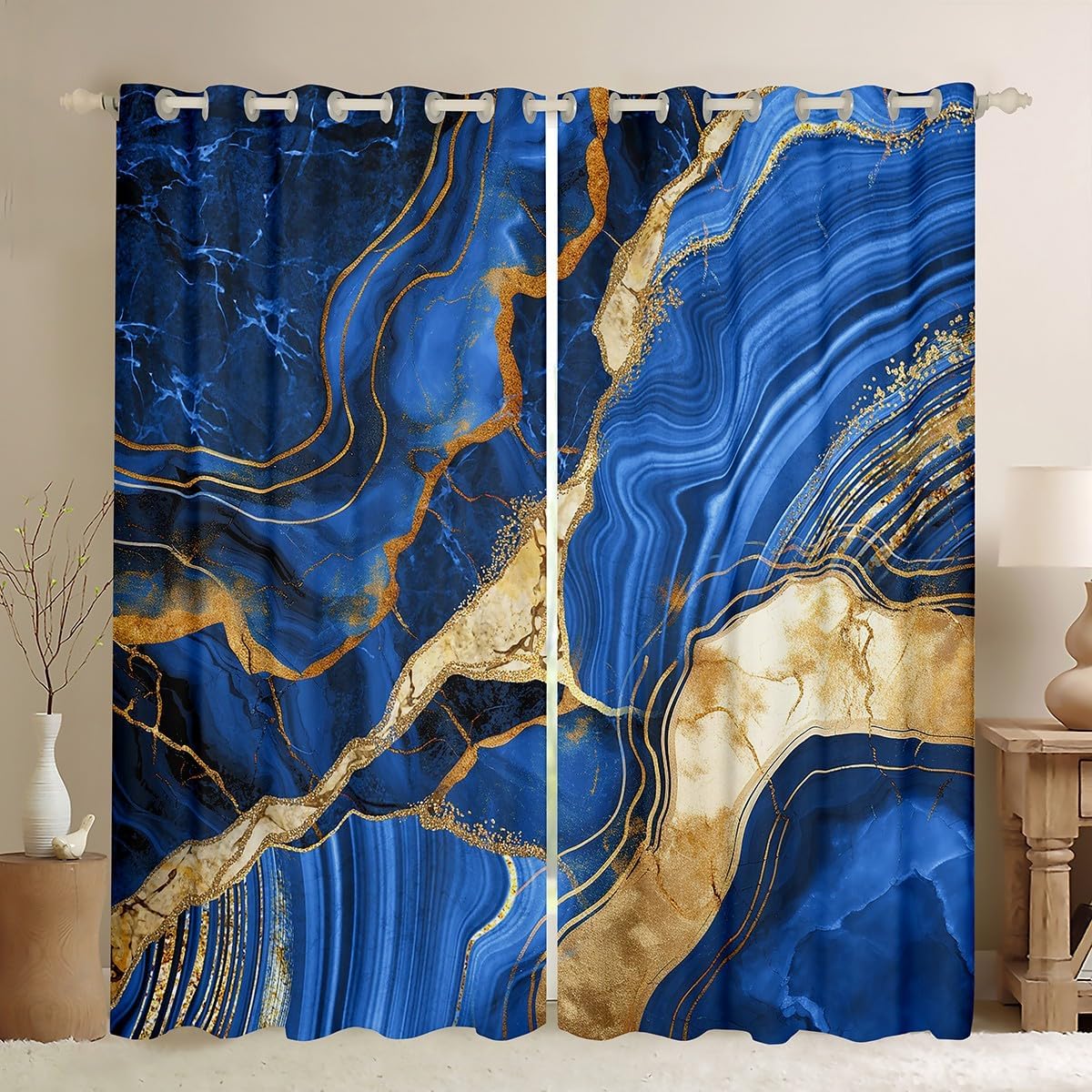 Erosebridal Red Gold Marble Curtains, Marbling Crack Print Blackout Curtains, Abstract Metallic Texture Curtains & Drapes, Luxury Shinny Boho Hippie Fluid Window Curtains 42" X 84", 2 Panels
