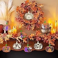 Vista 18 de 80 piezas de adornos de madera de primavera para pintar, 8 estilos de adornos de madera sin acabado para bricolaje, cortes en blanco