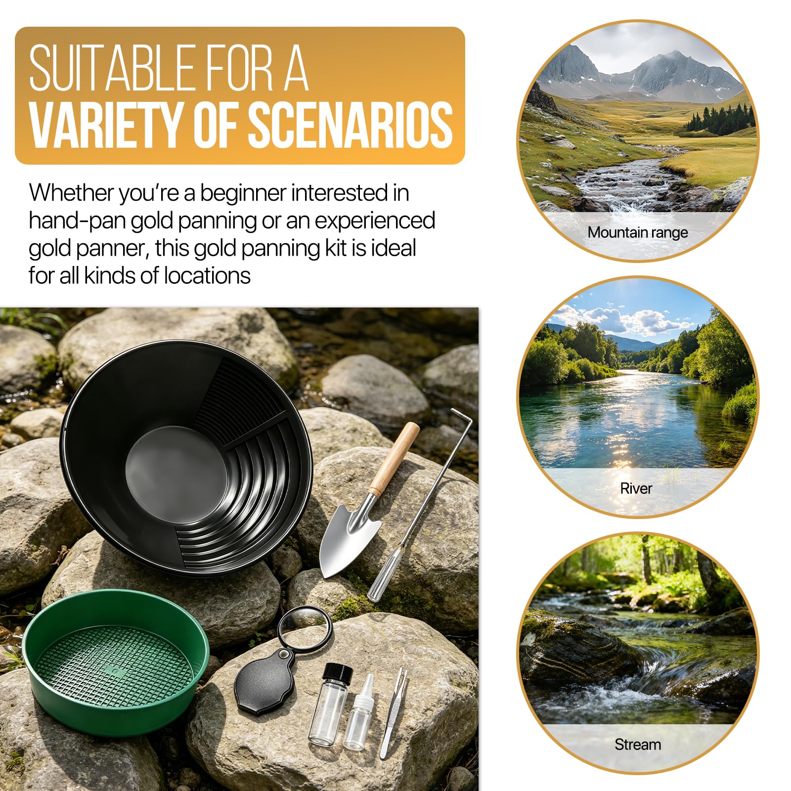 Kit Orpaillage Gold Pan Batee Rampe Lavage Manuel Or Panning Noir