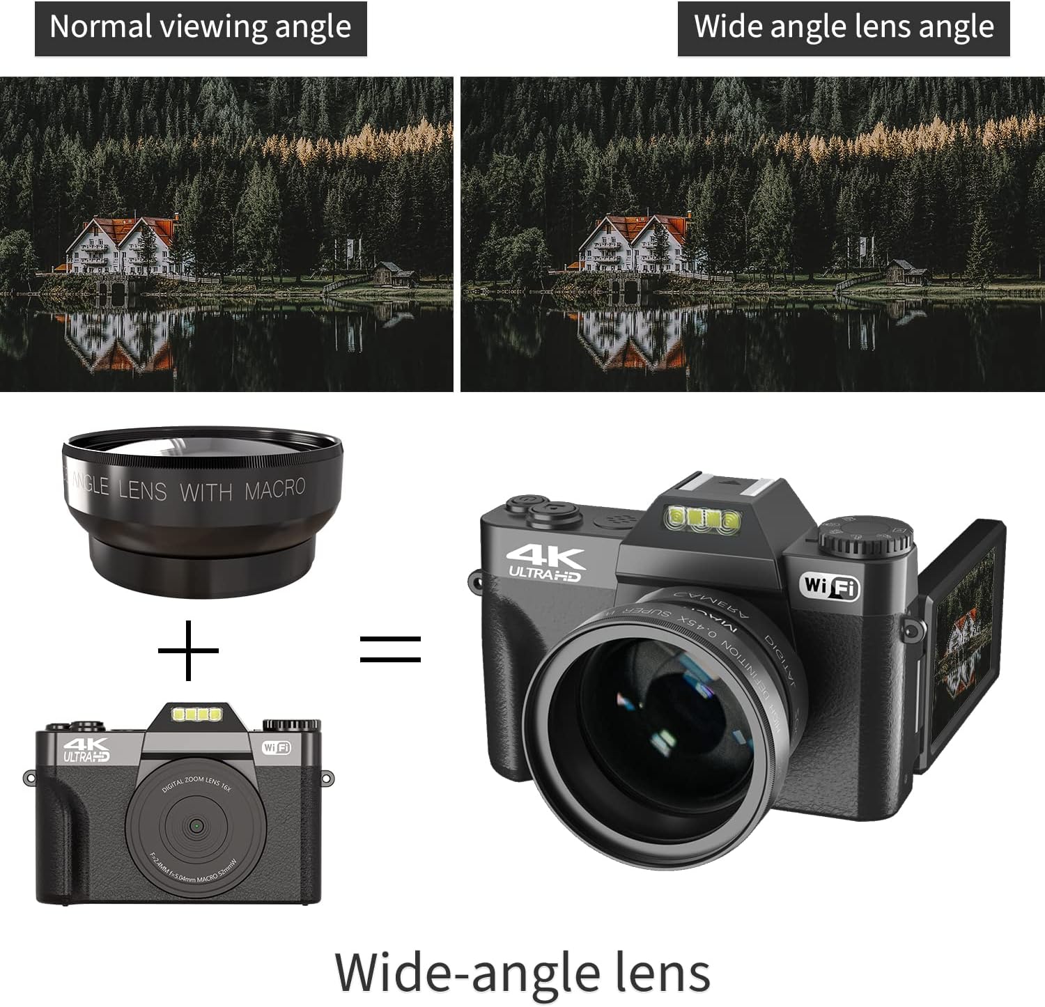 WIKICO Digital Camera with wide-angle lens attached
