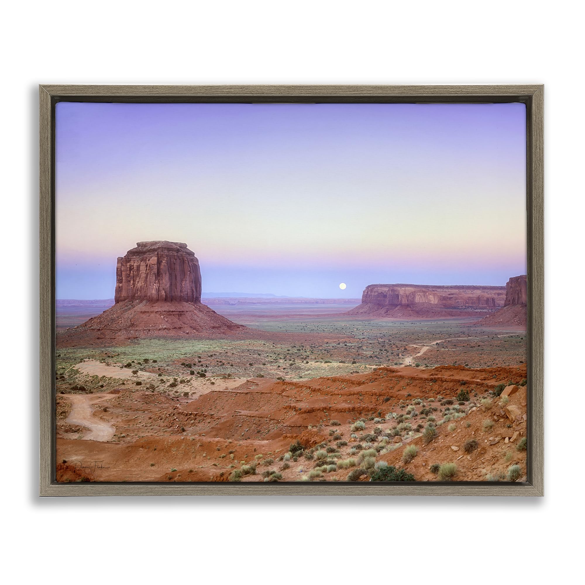 Stupell Industries Moonrise Monument Valley Canyon 'Moonrise Over Monument Valley', Floating Frame Canvas Art, Brown, 31 X 25 Inches, Easy To Hang And Sturdy, Made In Usa, By Dennis Frates