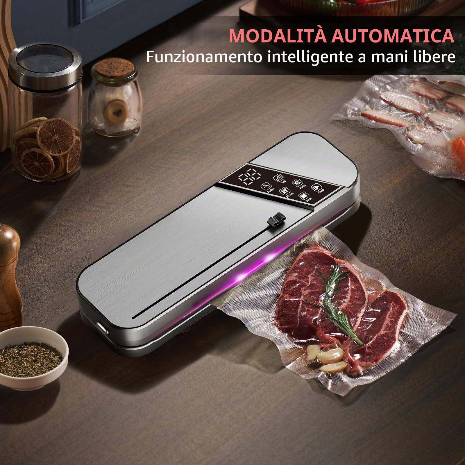 Macchina sottovuoto per alimenti professionale UV, 15L/Min sigillatore a vuoto con 100 sacchetti sottovuoto inclusi, sottovuoto per alimenti per cottura sous-vide