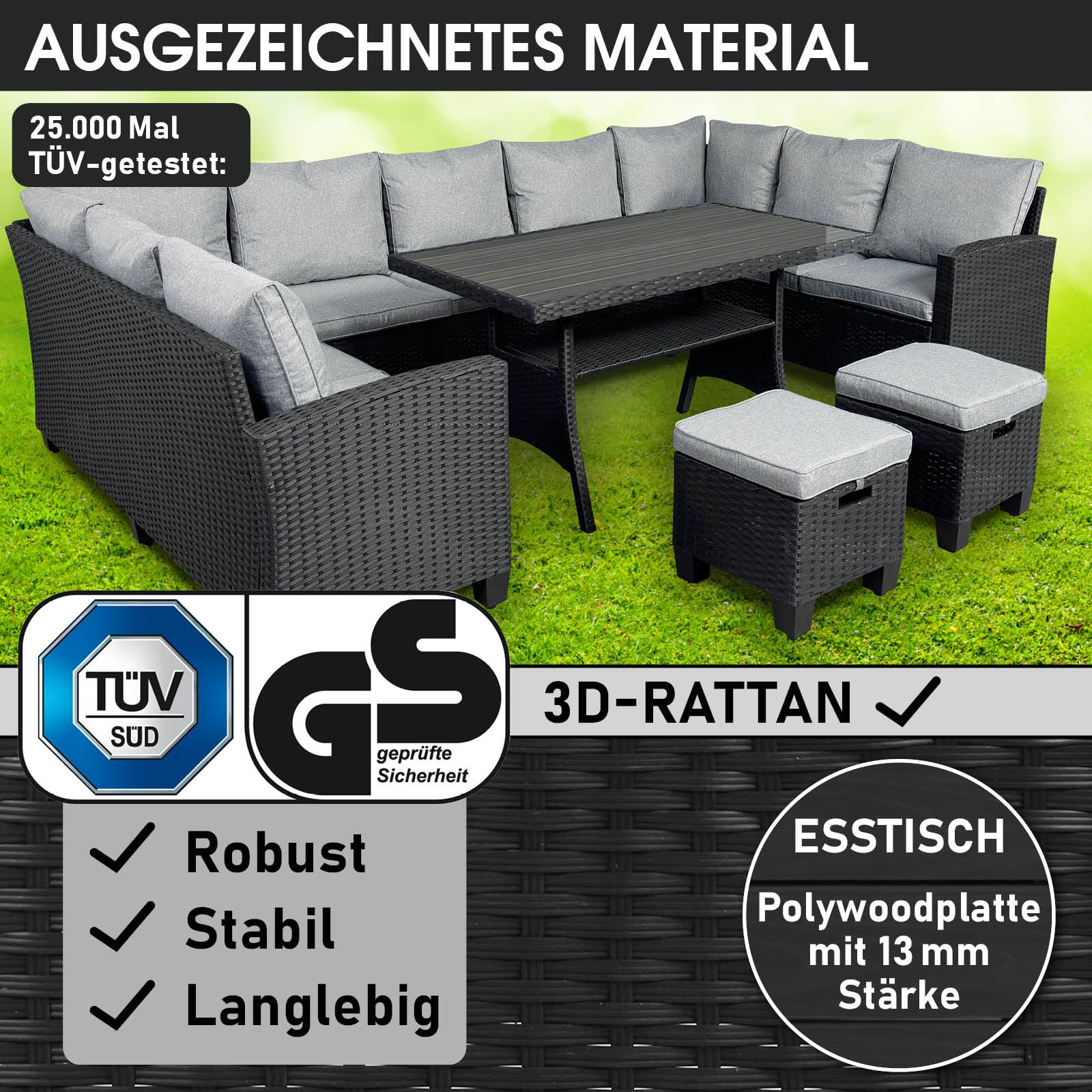 BRAST Gartenmöbel Set Family | bis zu 11 Personen viele Farben | inkl. extra Dicke Kissen | TÜV geprüft | Outdoor Loungemöbel Sitzgruppe Essgruppe Garnitur