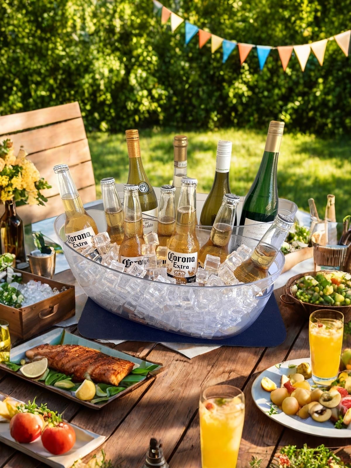 Cubo de hielo pequeño de 5.5 L, 16.7 x 6.4 x 7.3 pulgadas, 2 unidades con alfombrilla de secado y cucharas para fiestas, suministros de barra de mimosa, tinas de bebidas para vino espumoso 7