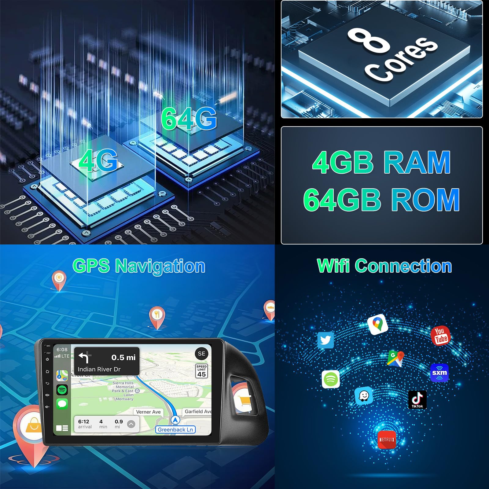 8 Core 4GB+64GB Autoradio per Audi Q5 2010-2018 Android 9 Pollici Touch Screen Carplay Android Auto Wireless, Hodozzy 2 Din Radio Bluetooth DSP GPS WiFi RDS Telecamera Schermo Auto Stereo per Audi Q5