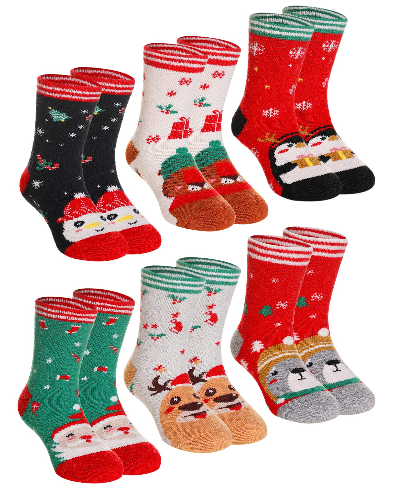 DoSmart Children's Winter Warm Wool Solid Color Socks Kids Boy Girls Hiking Thermal Boot Crew Socks 6 Pairs